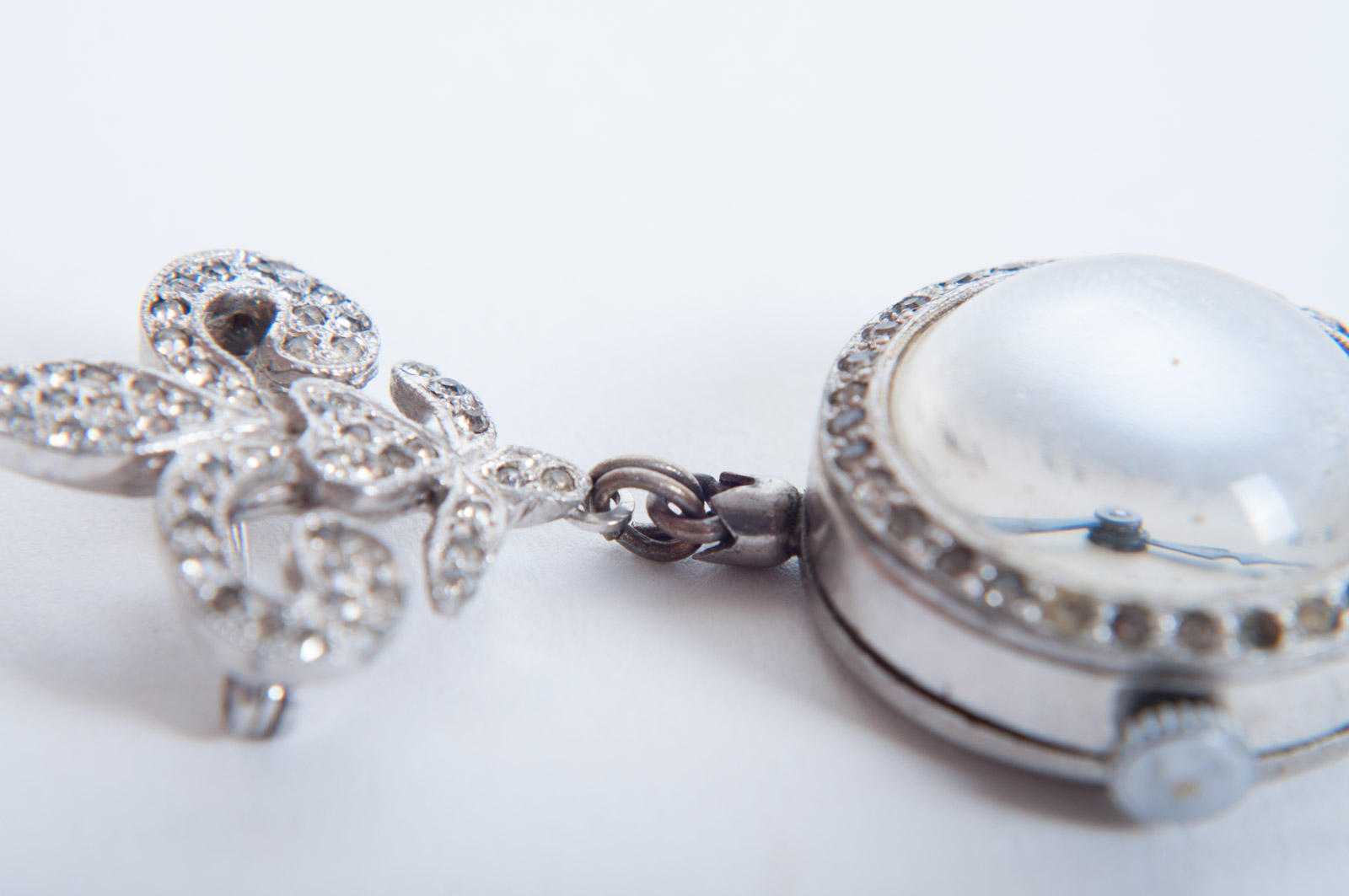 Vintage Elgin Pin Watch with Glass Crystals and Westclox Open Face Pocket Watch