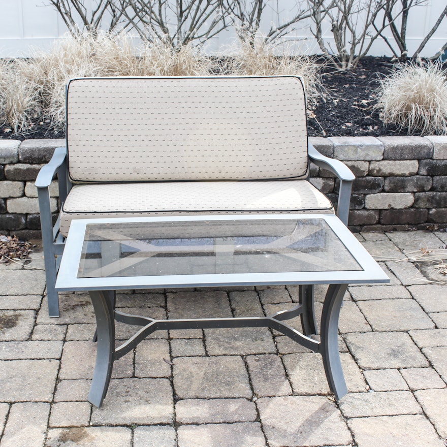 Patio Loveseat with Glass Top Coffee Table