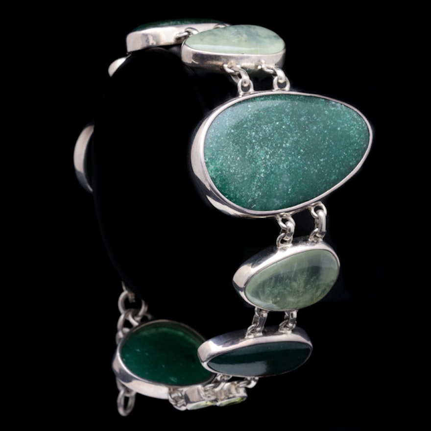 Sterling Silver, Aventurine and Peridot Bracelet