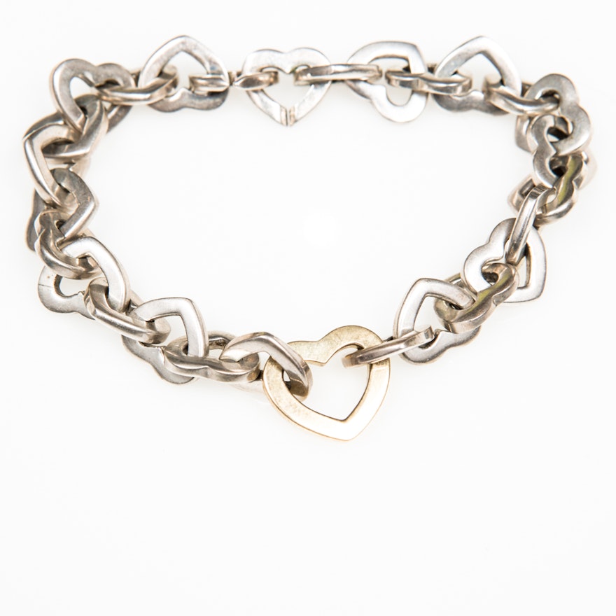 Tiffany & Co. Sterling Silver and 18K Yellow Gold Heart Chain Bracelet