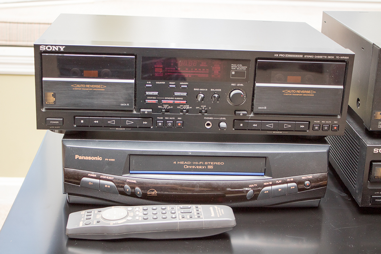 Sony Stereo Electronics, Panasonic VHS Player and Television Stand