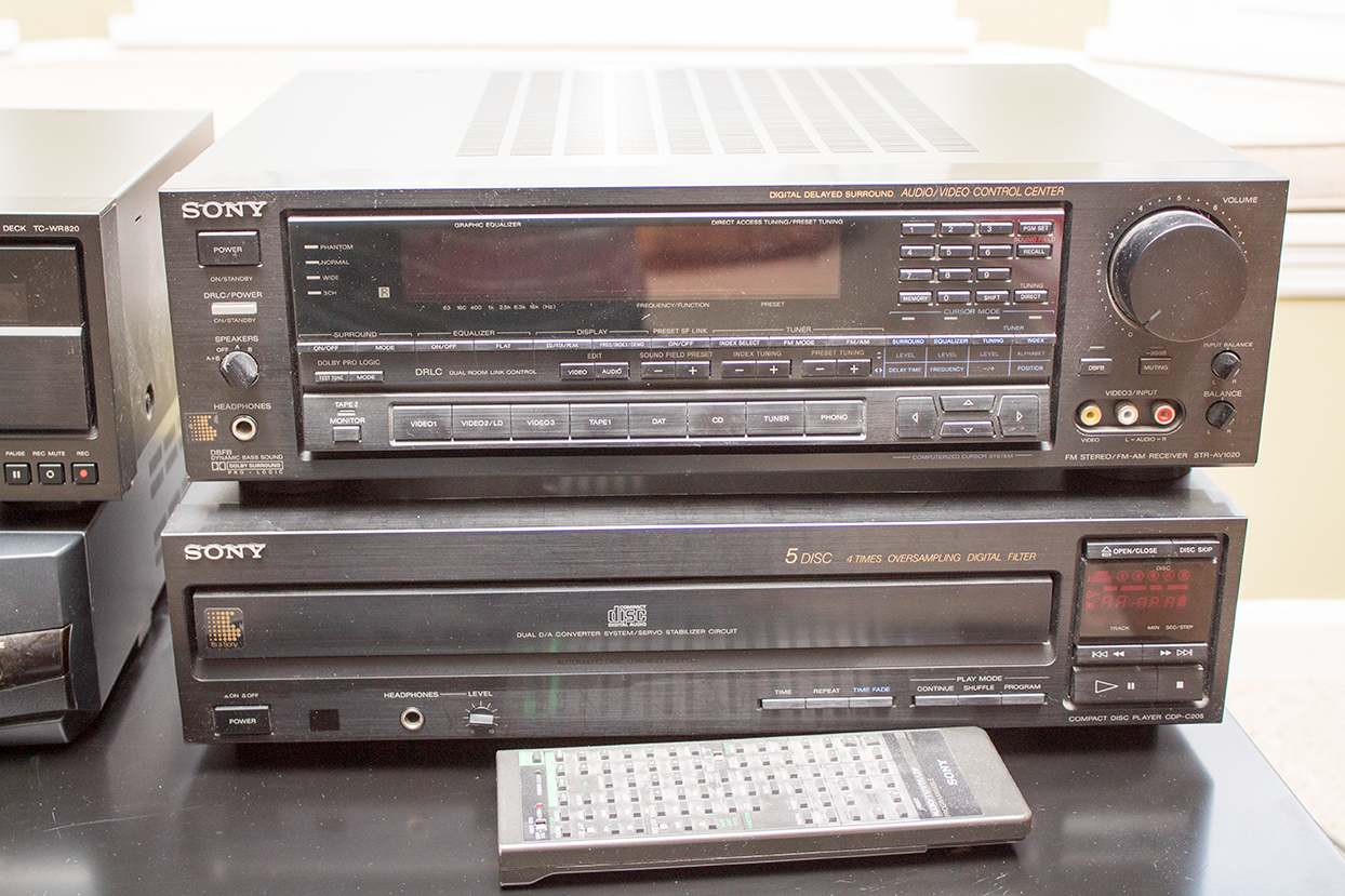 Sony Stereo Electronics, Panasonic VHS Player and Television Stand