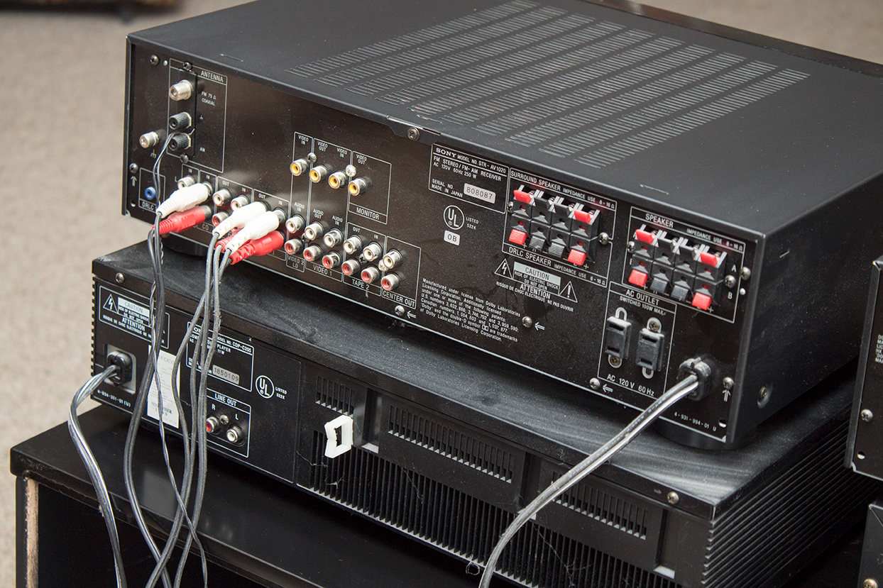 Sony Stereo Electronics, Panasonic VHS Player and Television Stand