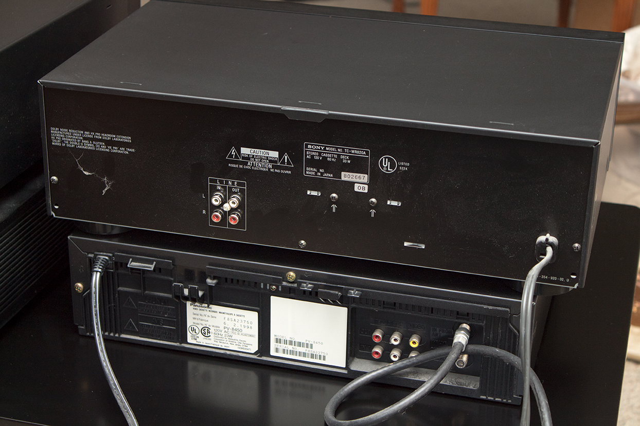 Sony Stereo Electronics, Panasonic VHS Player and Television Stand