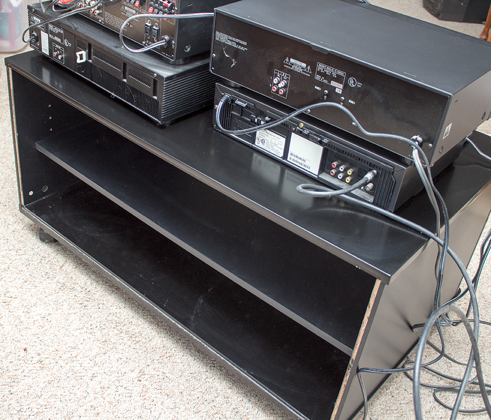 Sony Stereo Electronics, Panasonic VHS Player and Television Stand