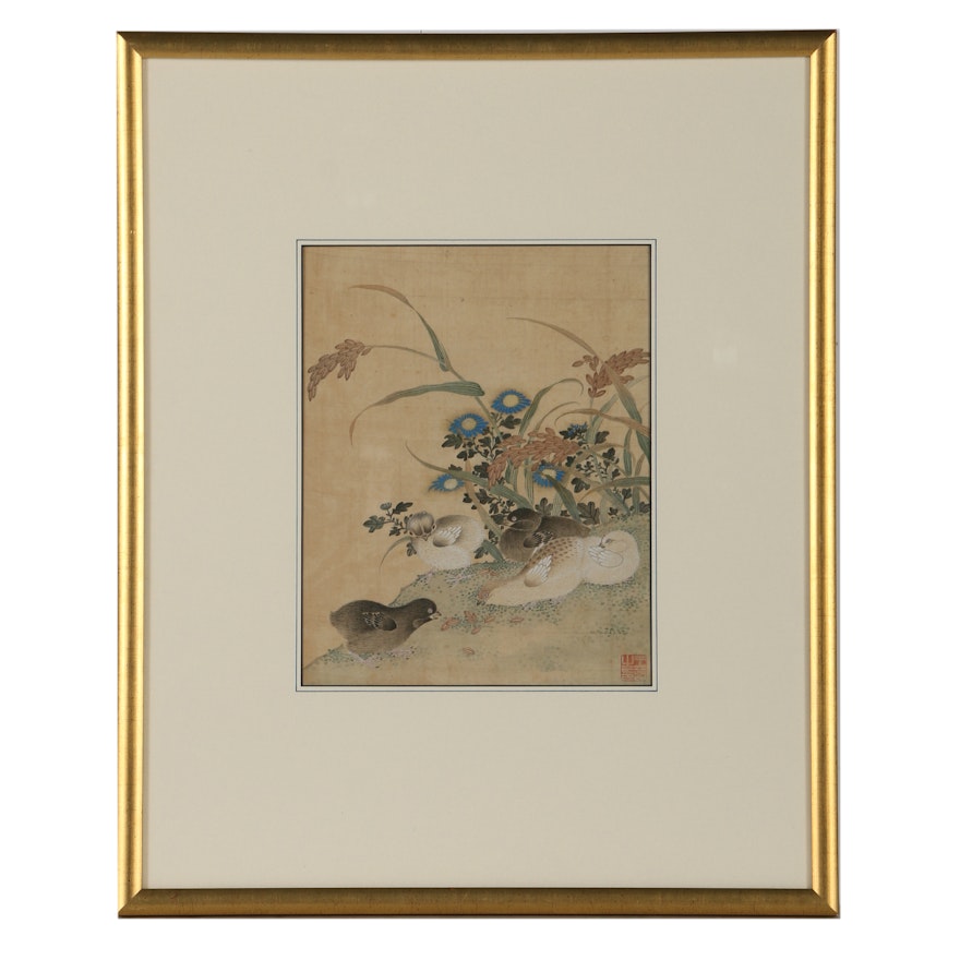 Antique Chinese Gouache Painting on Silk