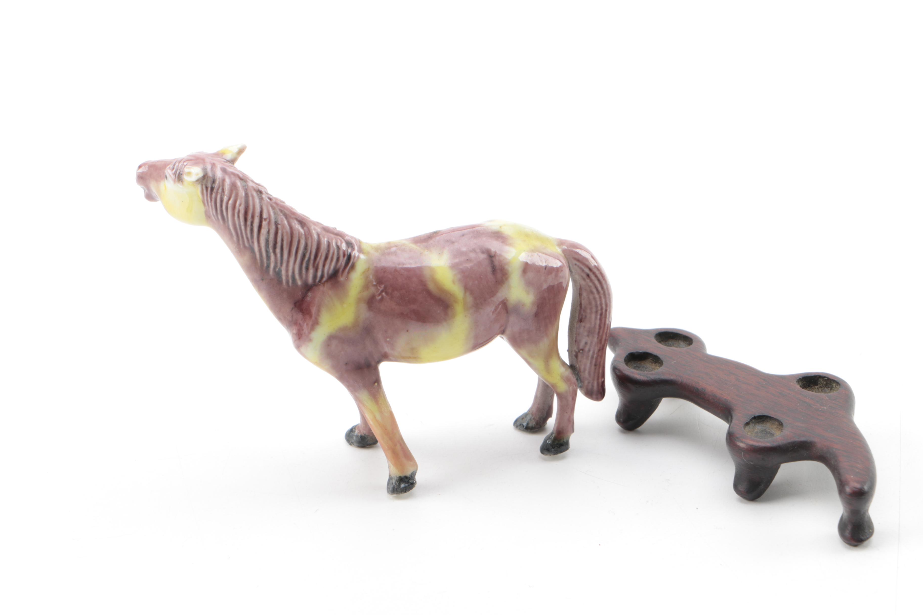 Collection of Five Hand Painted Ceramic Horses on Stands