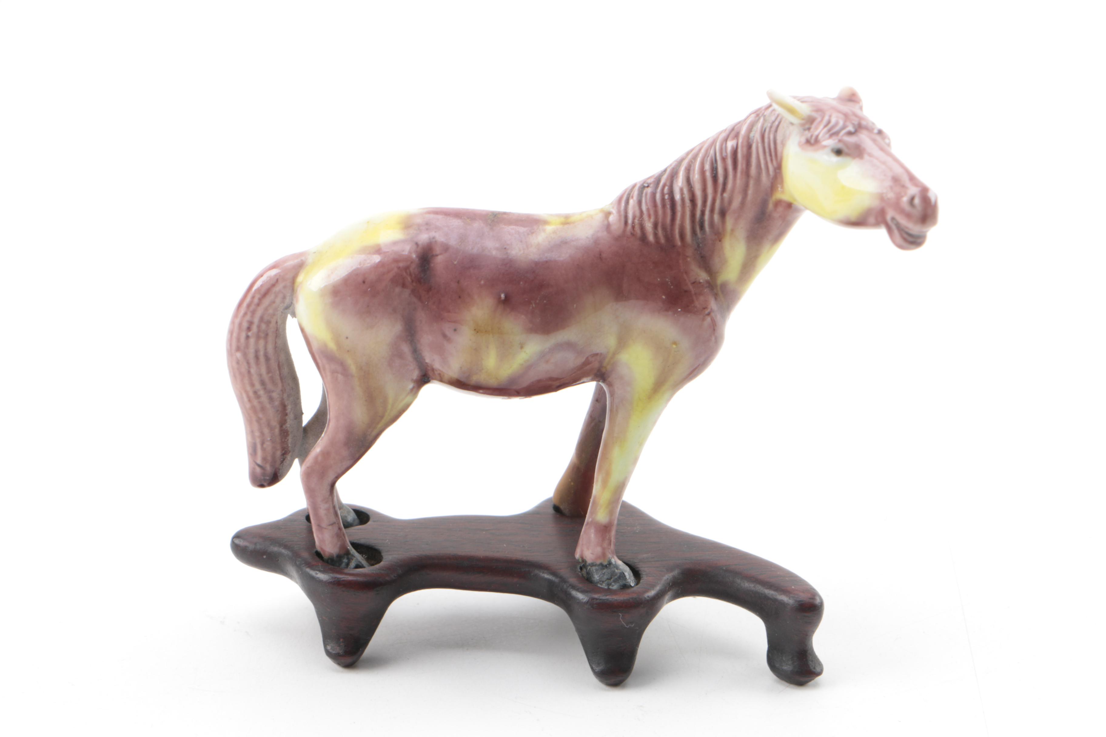 Collection of Five Hand Painted Ceramic Horses on Stands