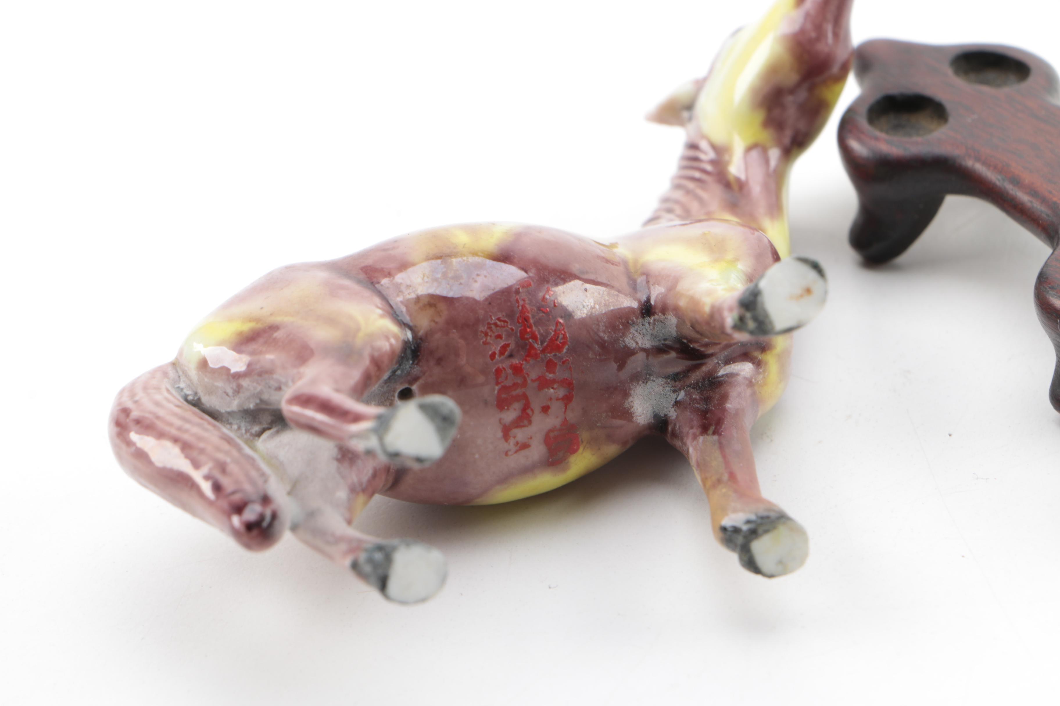 Collection of Five Hand Painted Ceramic Horses on Stands