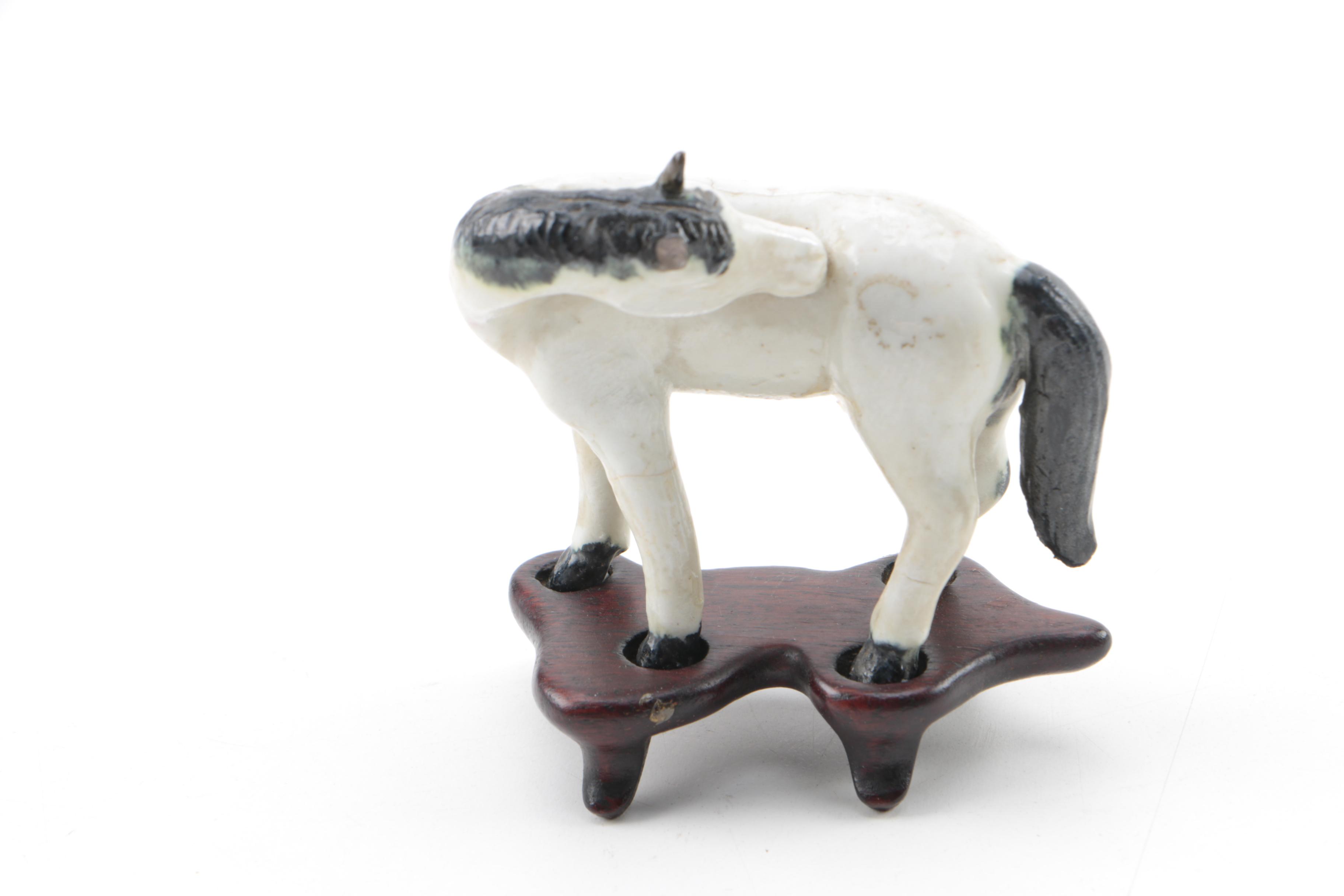 Collection of Five Hand Painted Ceramic Horses on Stands