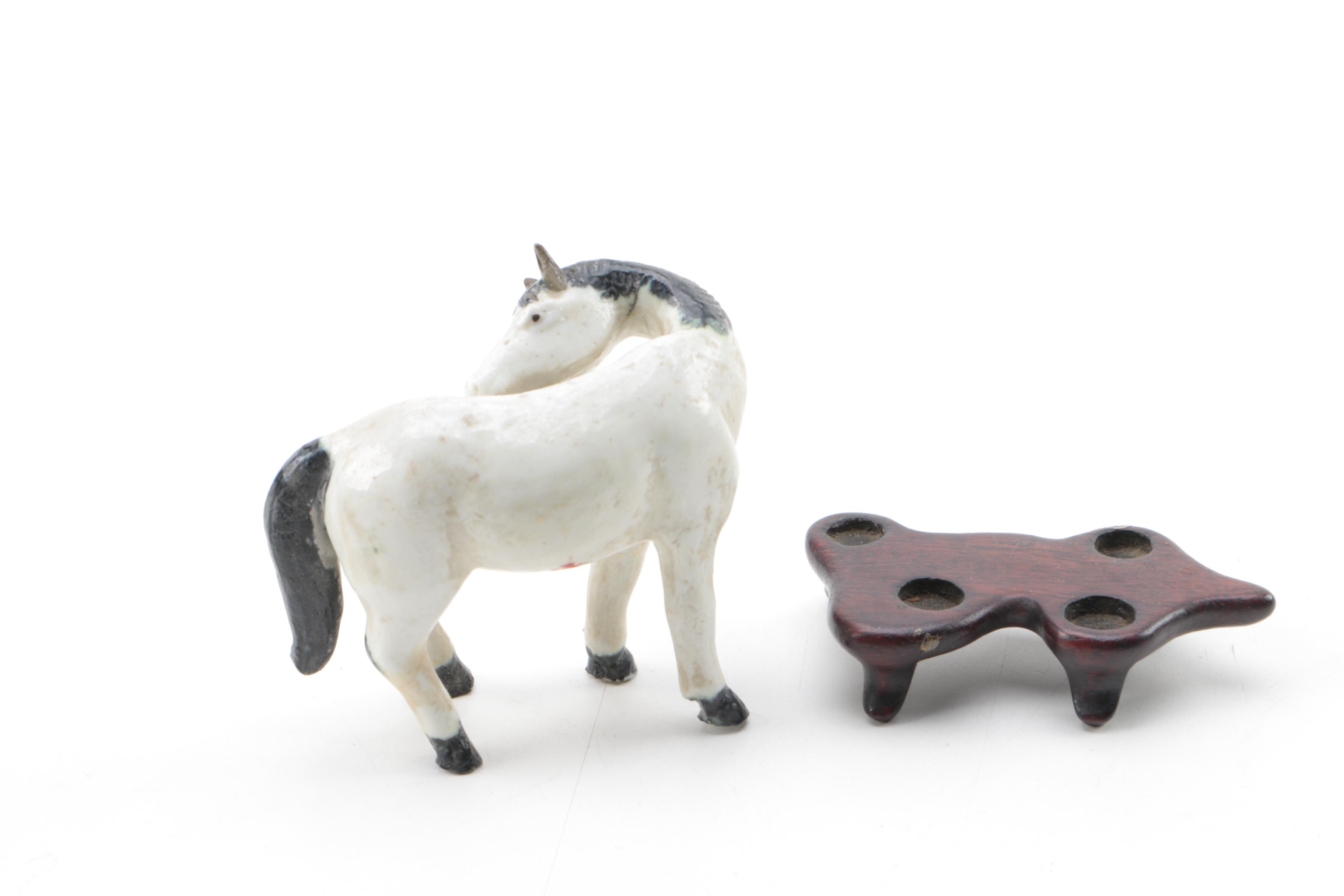 Collection of Five Hand Painted Ceramic Horses on Stands