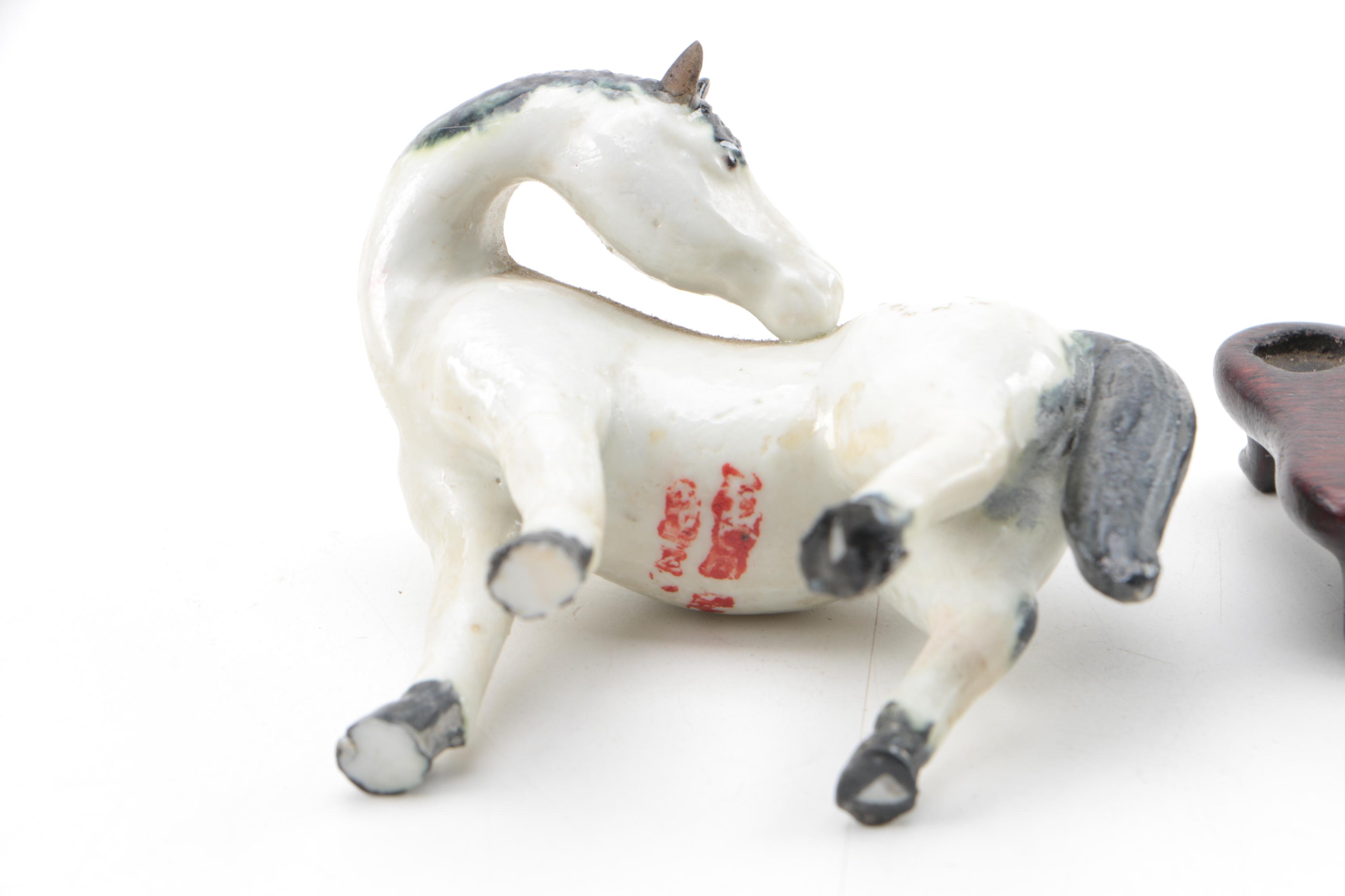 Collection of Five Hand Painted Ceramic Horses on Stands