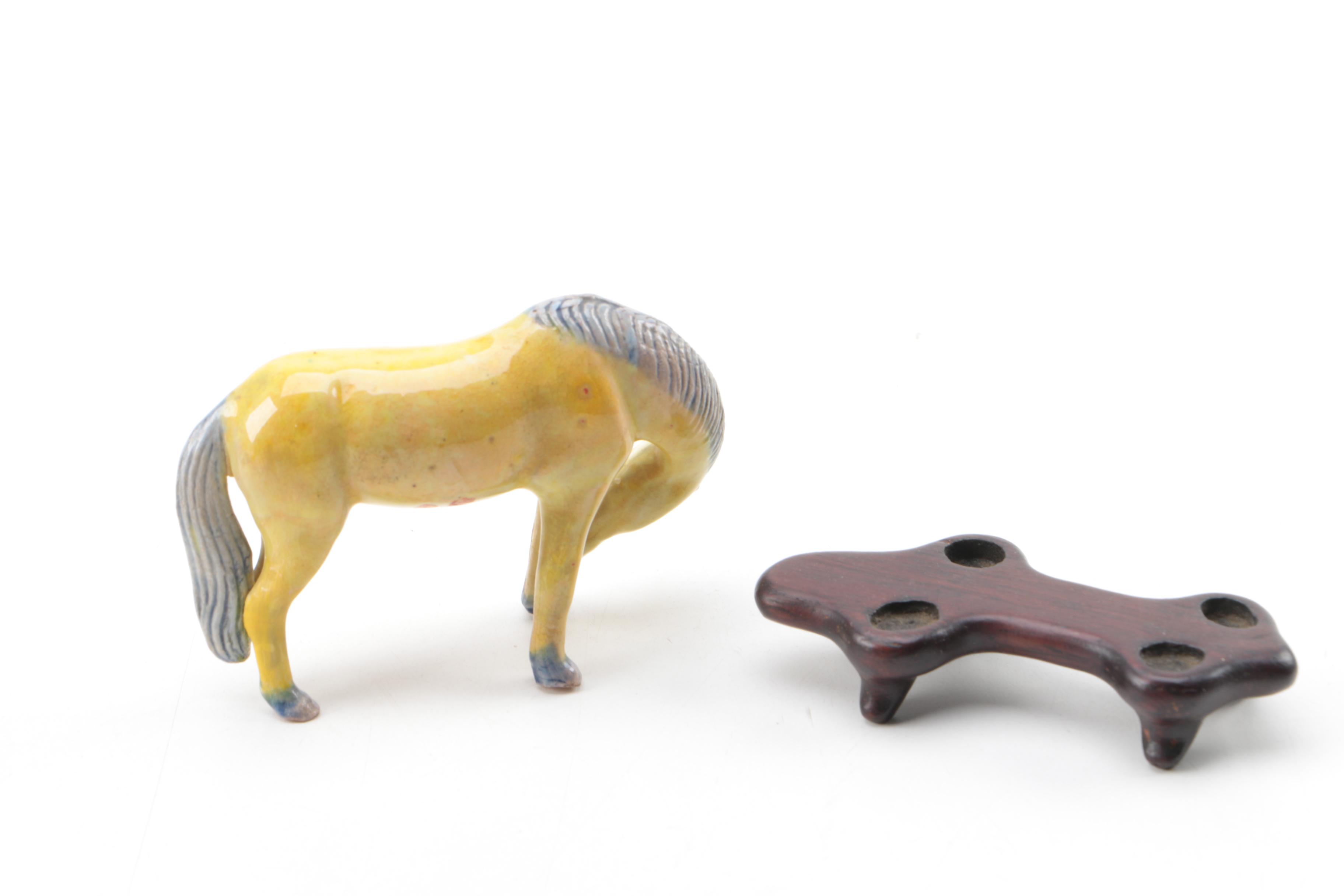 Collection of Five Hand Painted Ceramic Horses on Stands