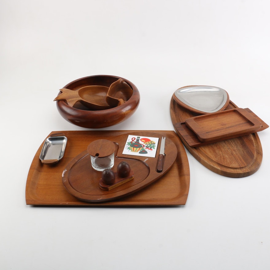 Wooden Serveware Including Dansk Teak Serving Tray