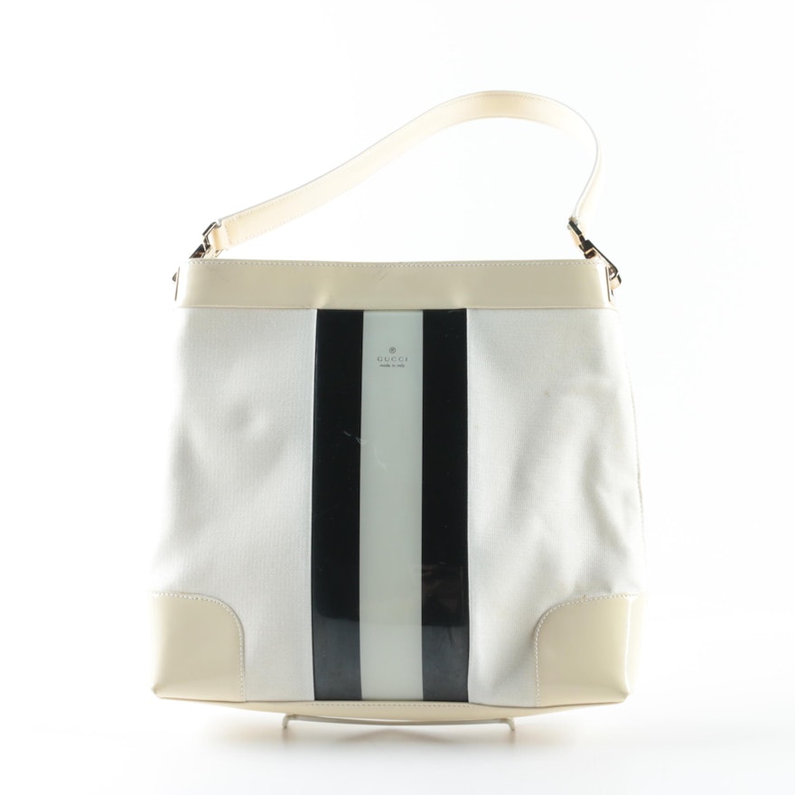 Gucci Signature Stripe Canvas and Patent Leather Shoulder Bag