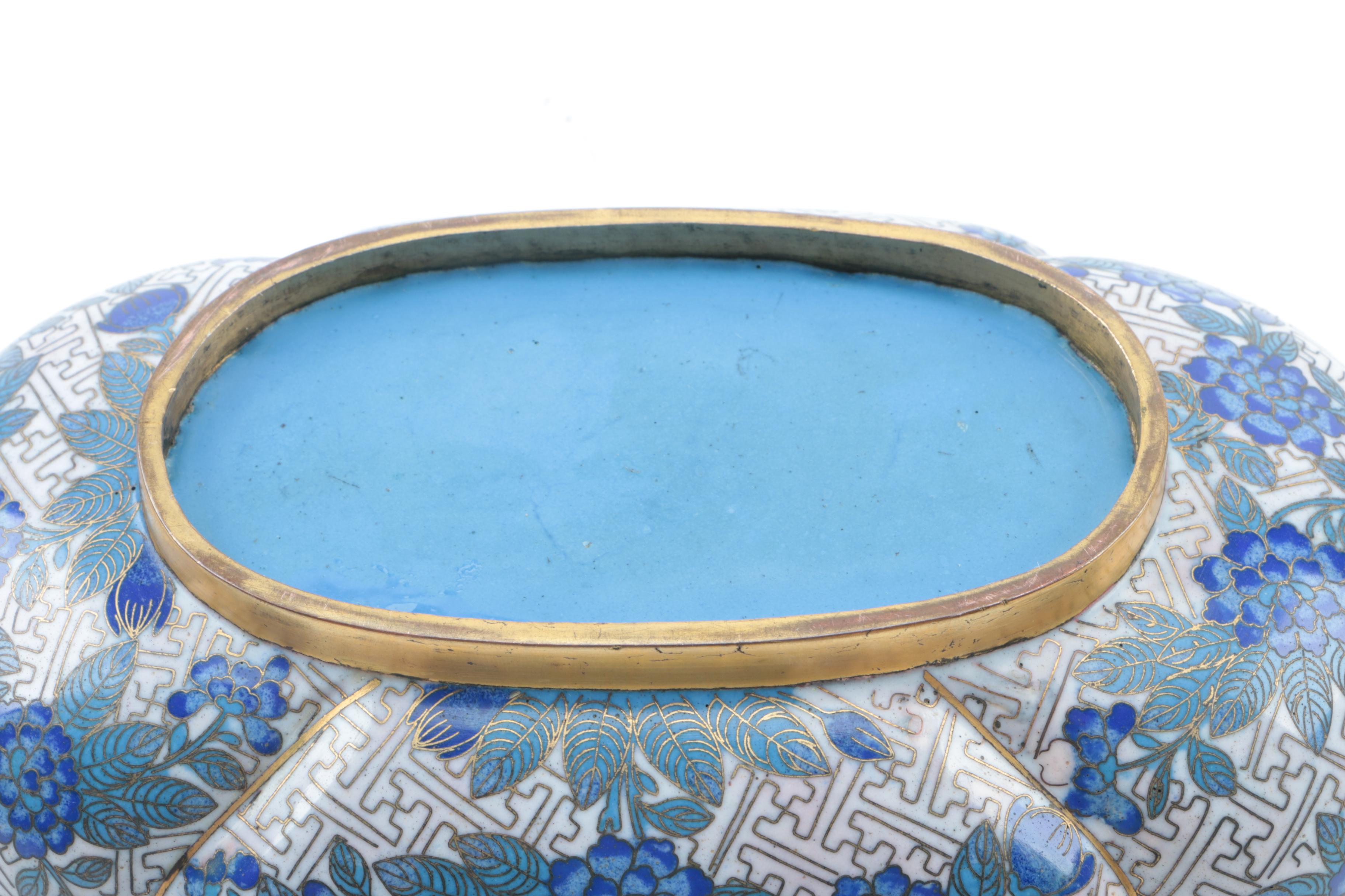 Blue Chrysanthemum Cloisonné Bowl and Wood Stand