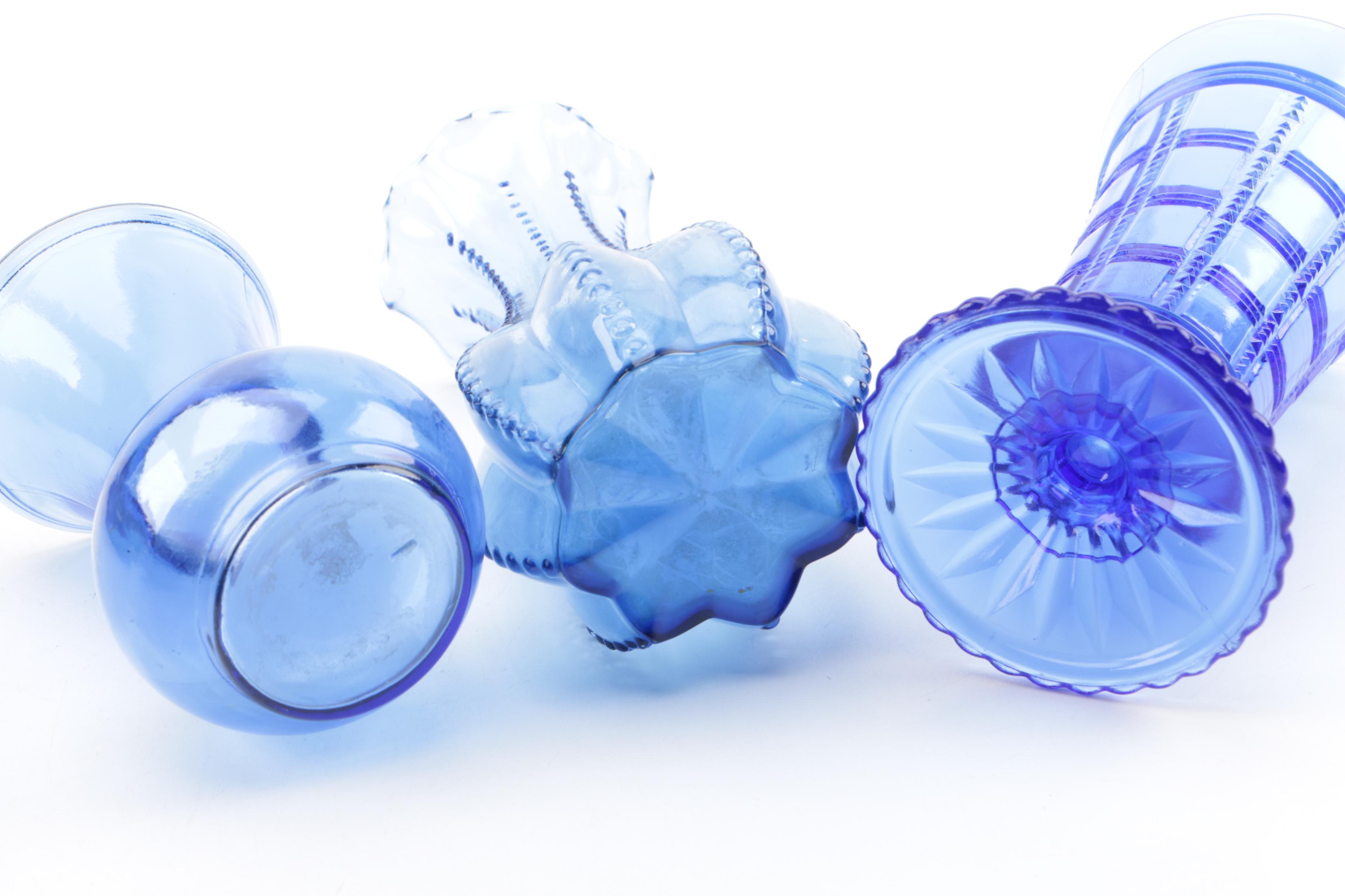 Blue Glassware Including "Beaded Block" Vase by Imperial Glass-Ohio