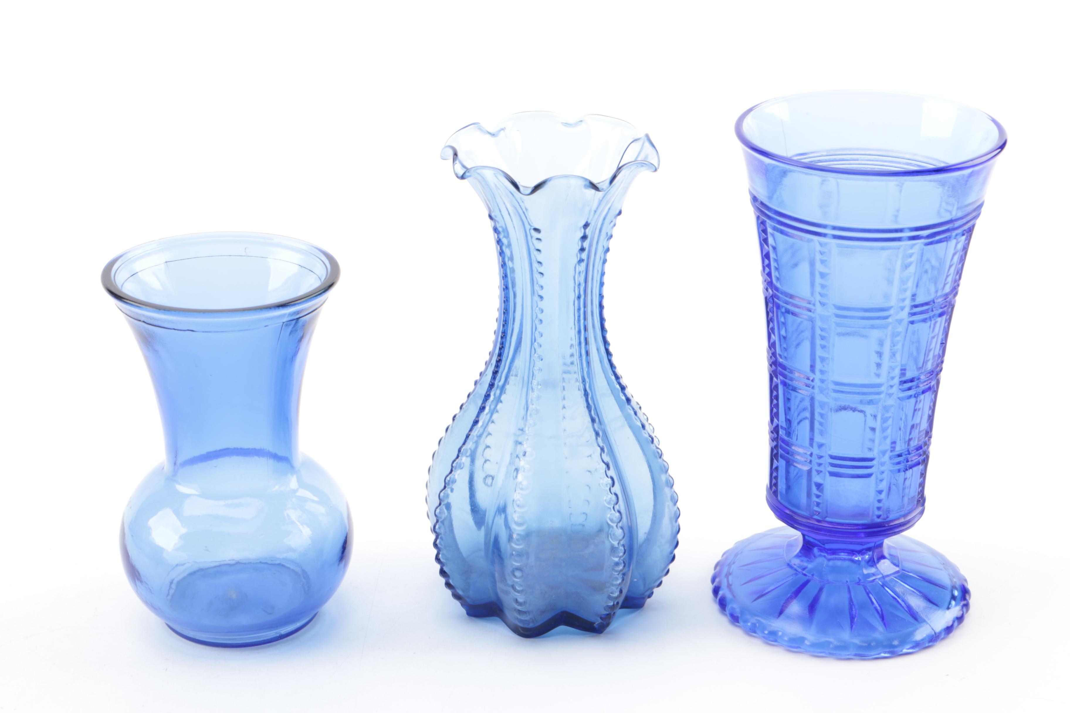 Blue Glassware Including "Beaded Block" Vase by Imperial Glass-Ohio
