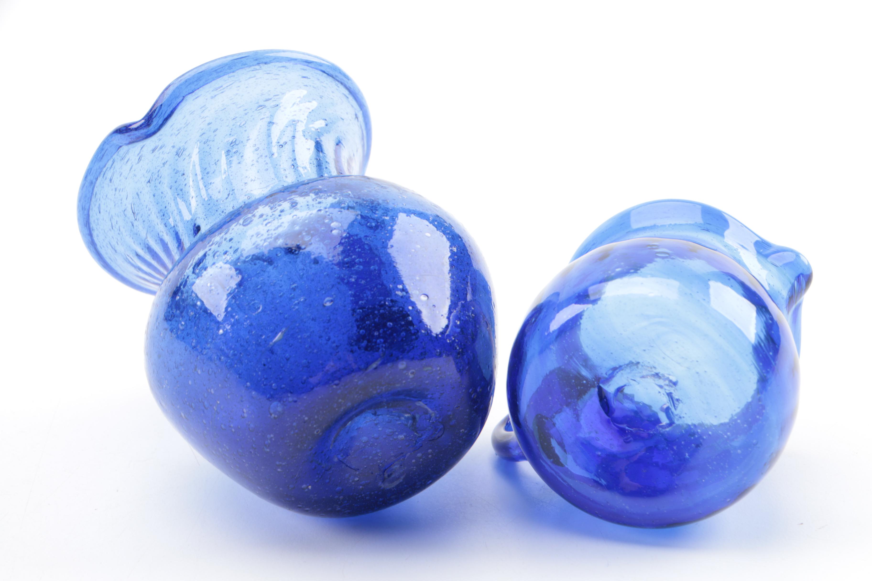 Blue Glassware Including "Beaded Block" Vase by Imperial Glass-Ohio