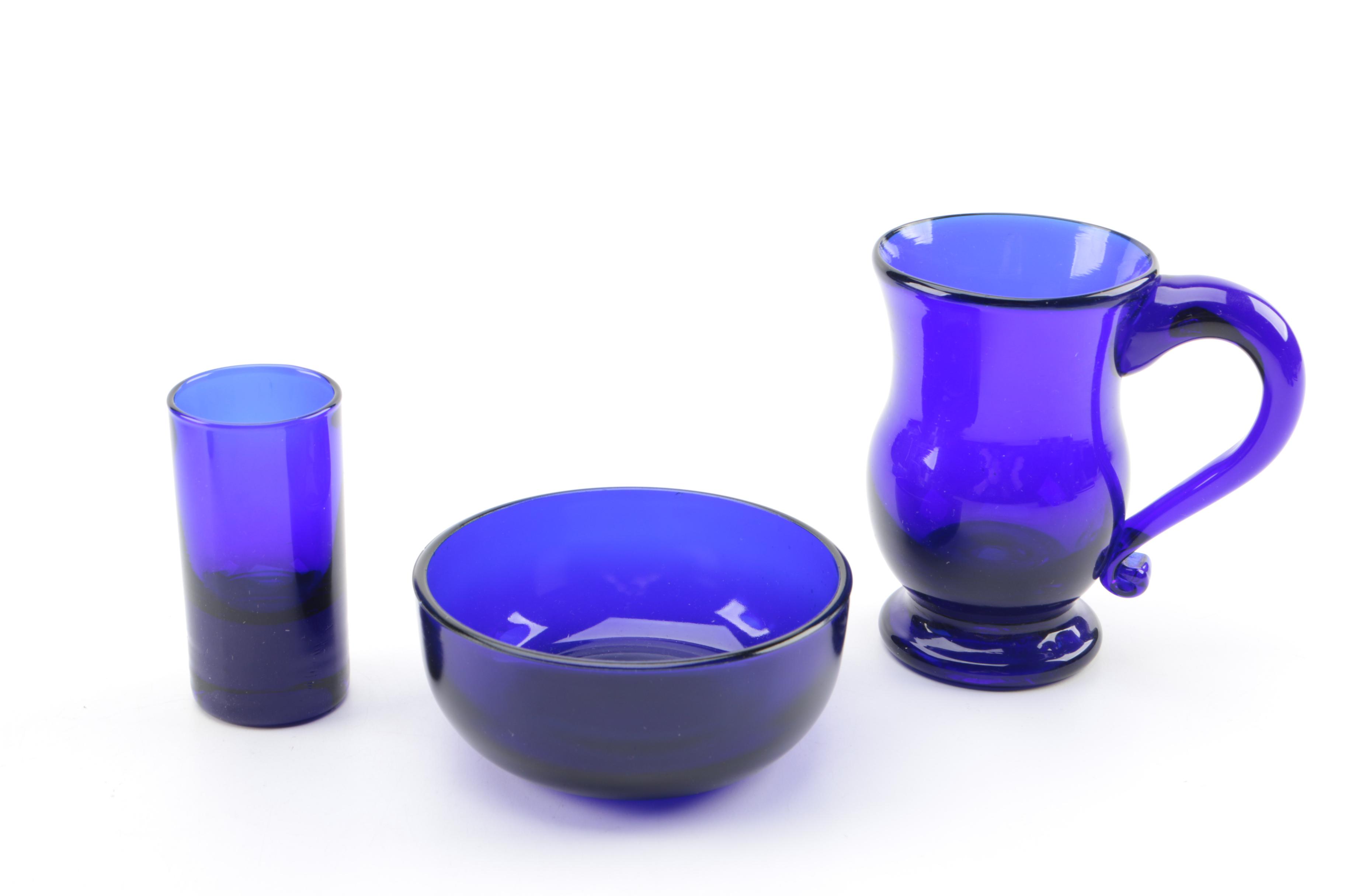 Blue Glassware Including "Beaded Block" Vase by Imperial Glass-Ohio