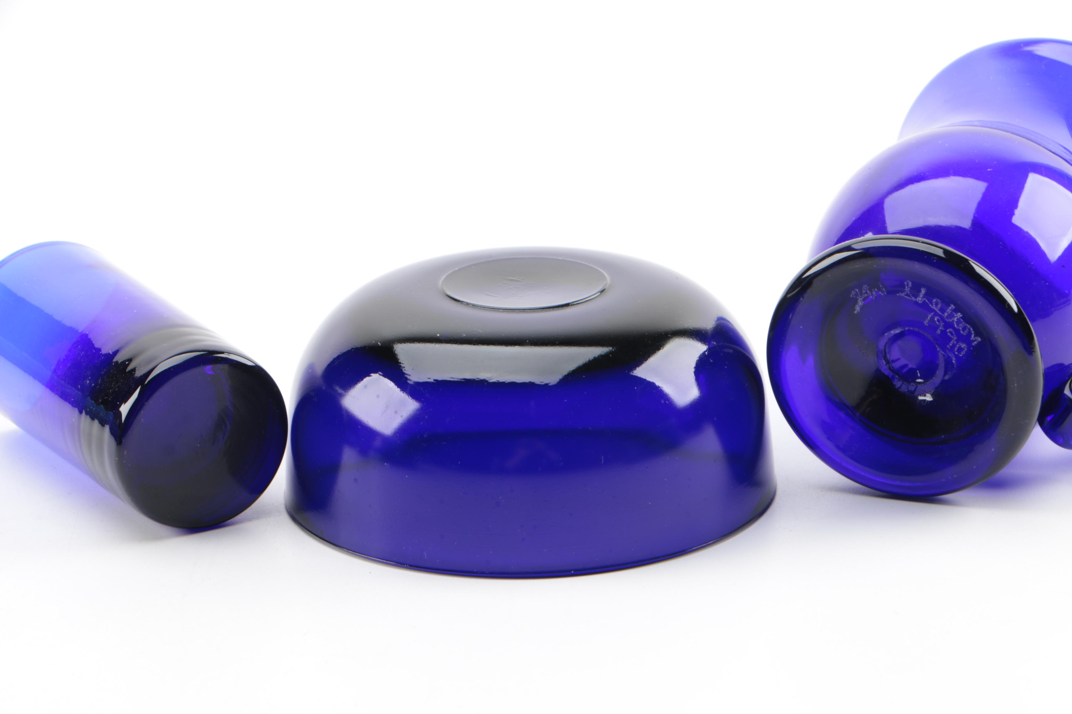 Blue Glassware Including "Beaded Block" Vase by Imperial Glass-Ohio