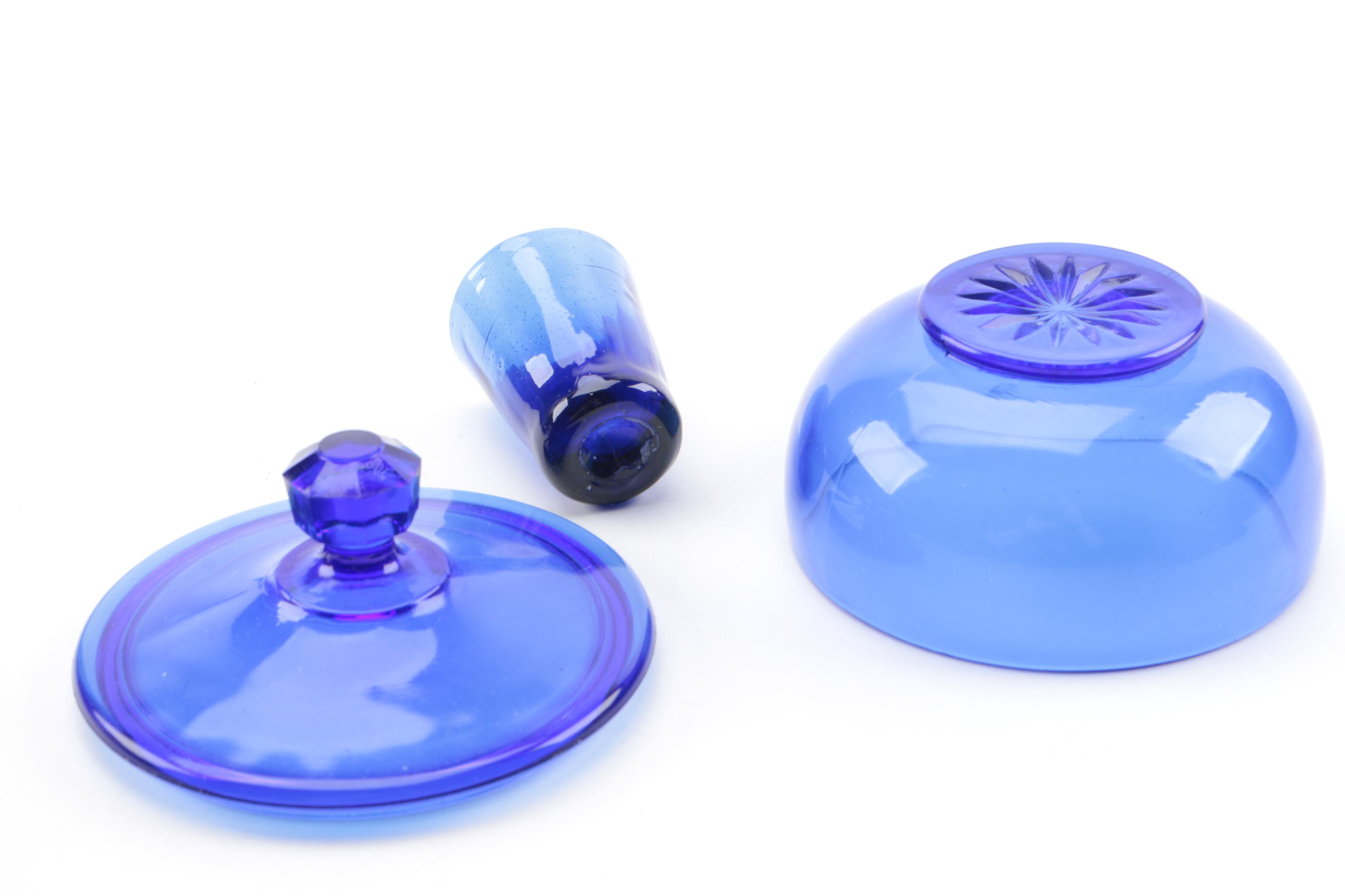 Blue Glassware Including "Beaded Block" Vase by Imperial Glass-Ohio