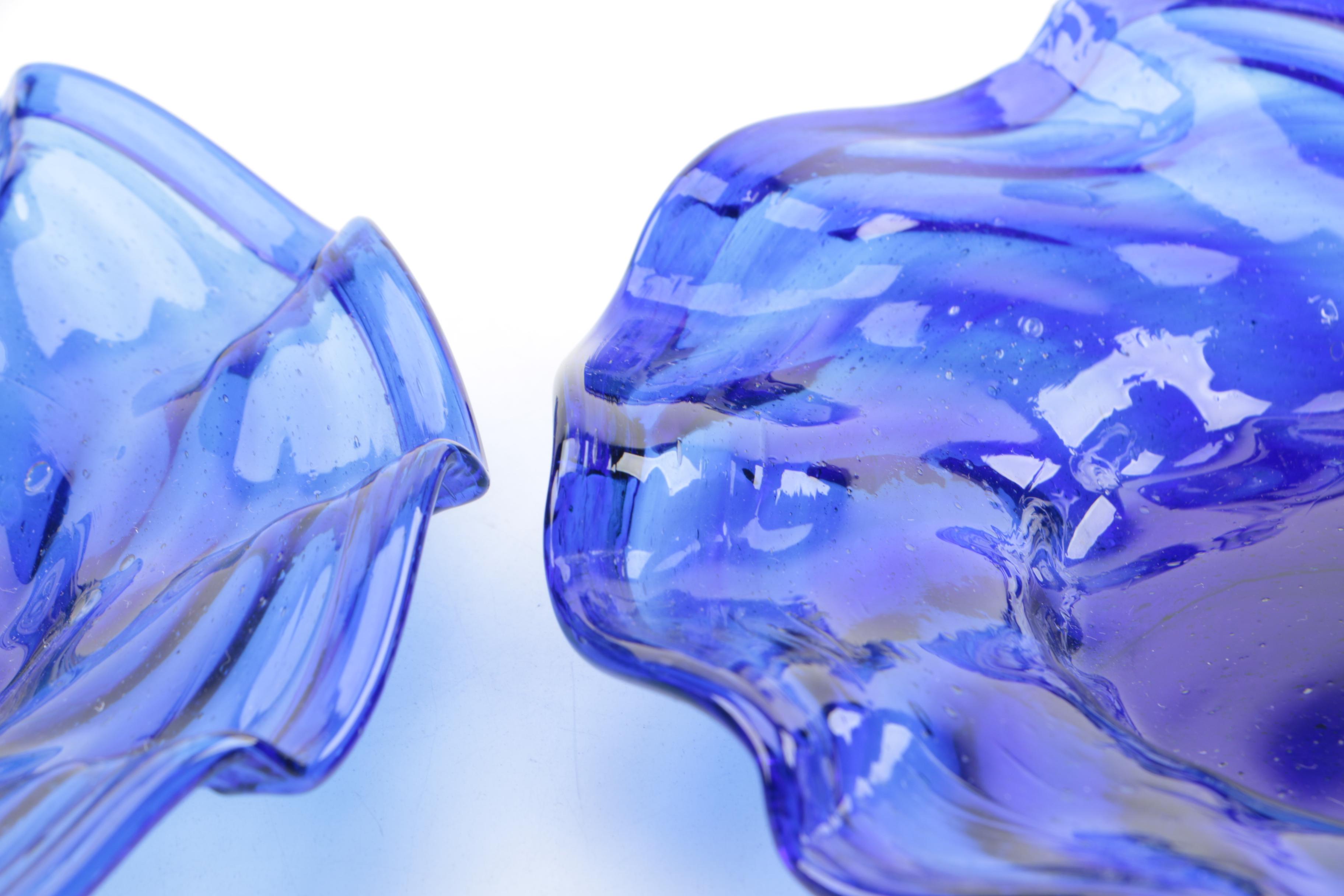 Blue Glassware Including "Beaded Block" Vase by Imperial Glass-Ohio