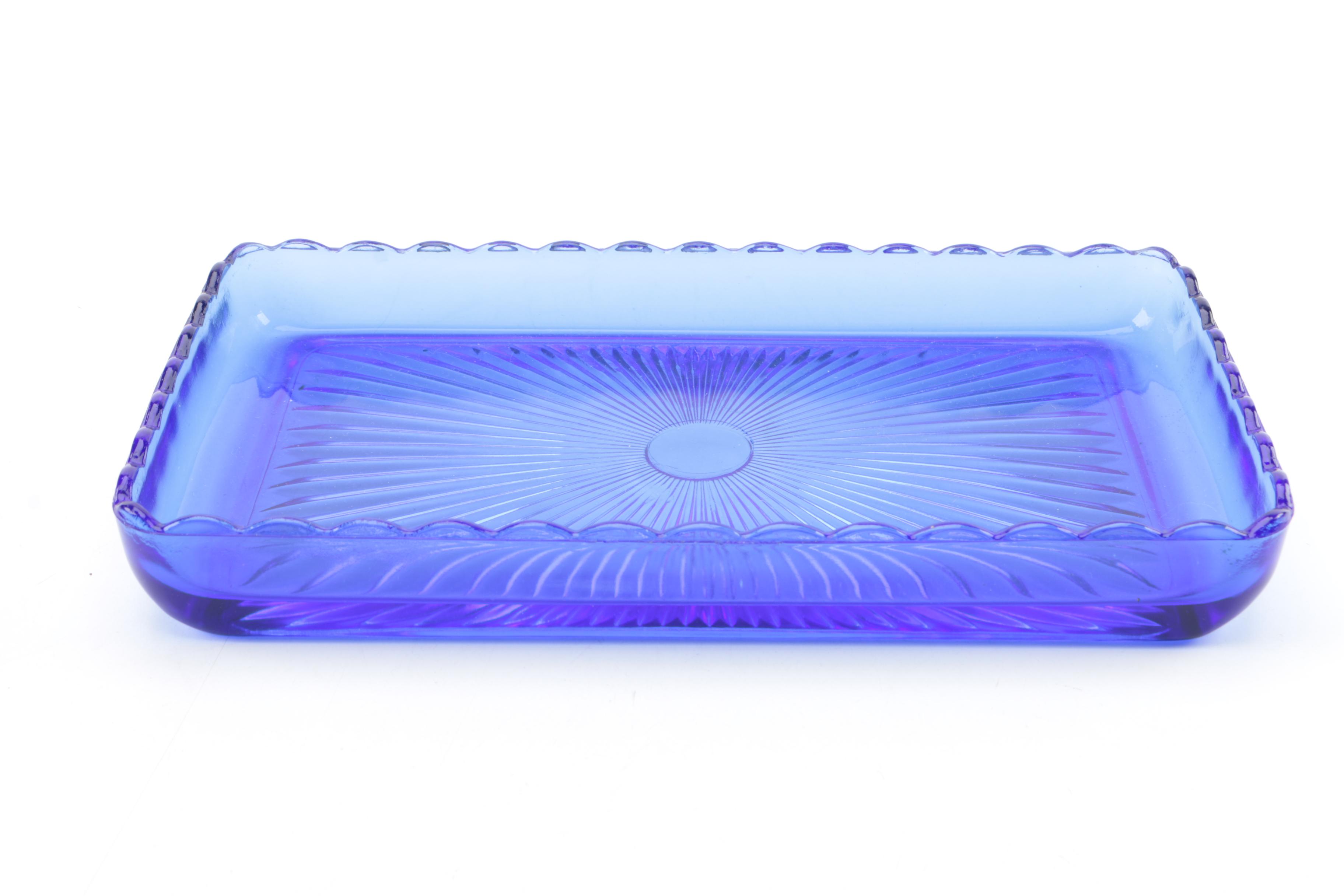 Blue Glassware Including "Beaded Block" Vase by Imperial Glass-Ohio