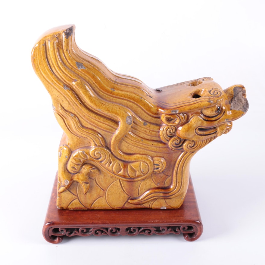 Vintage Chinese Dragon Roof Tile Sculpture