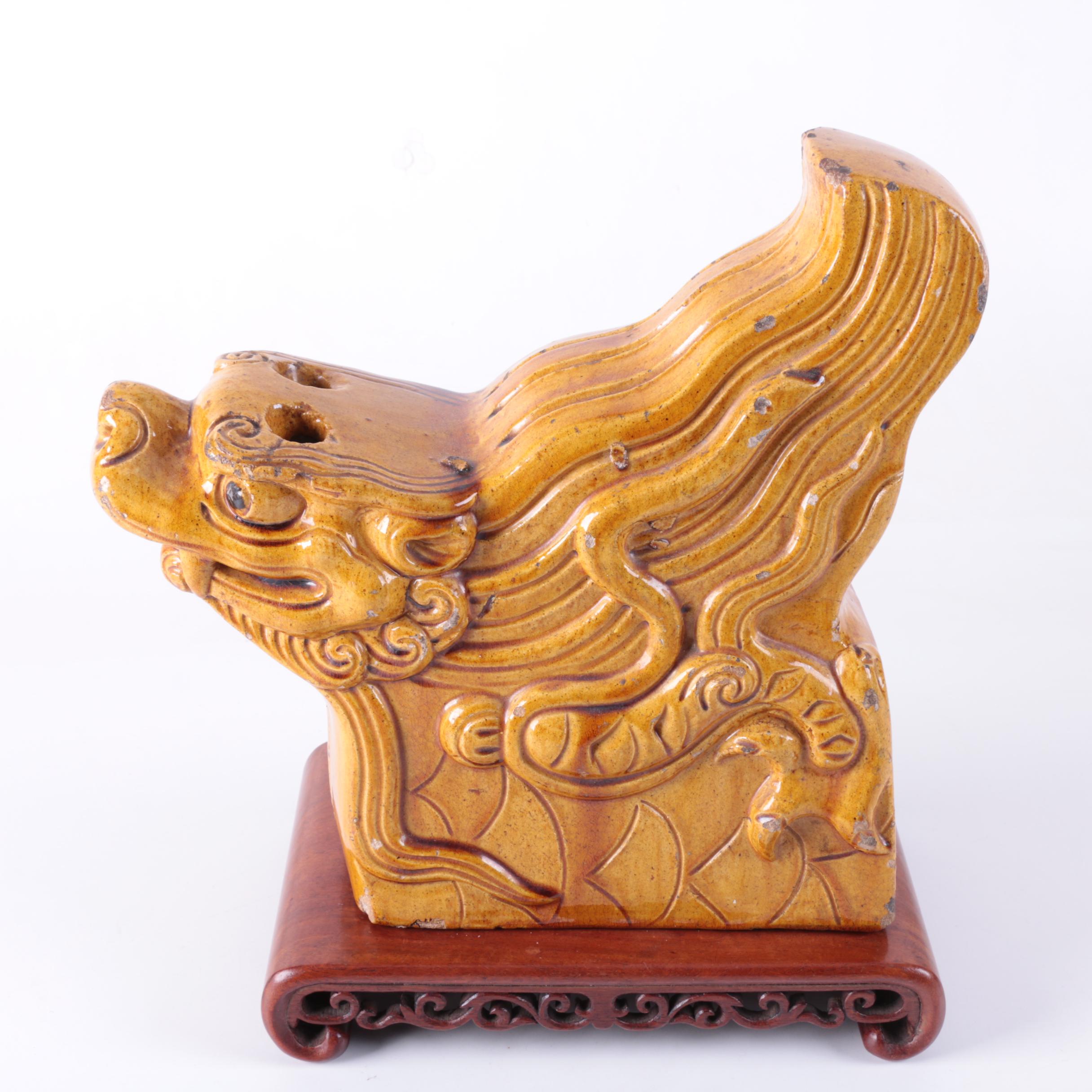 Vintage Chinese Dragon Roof Tile Sculpture