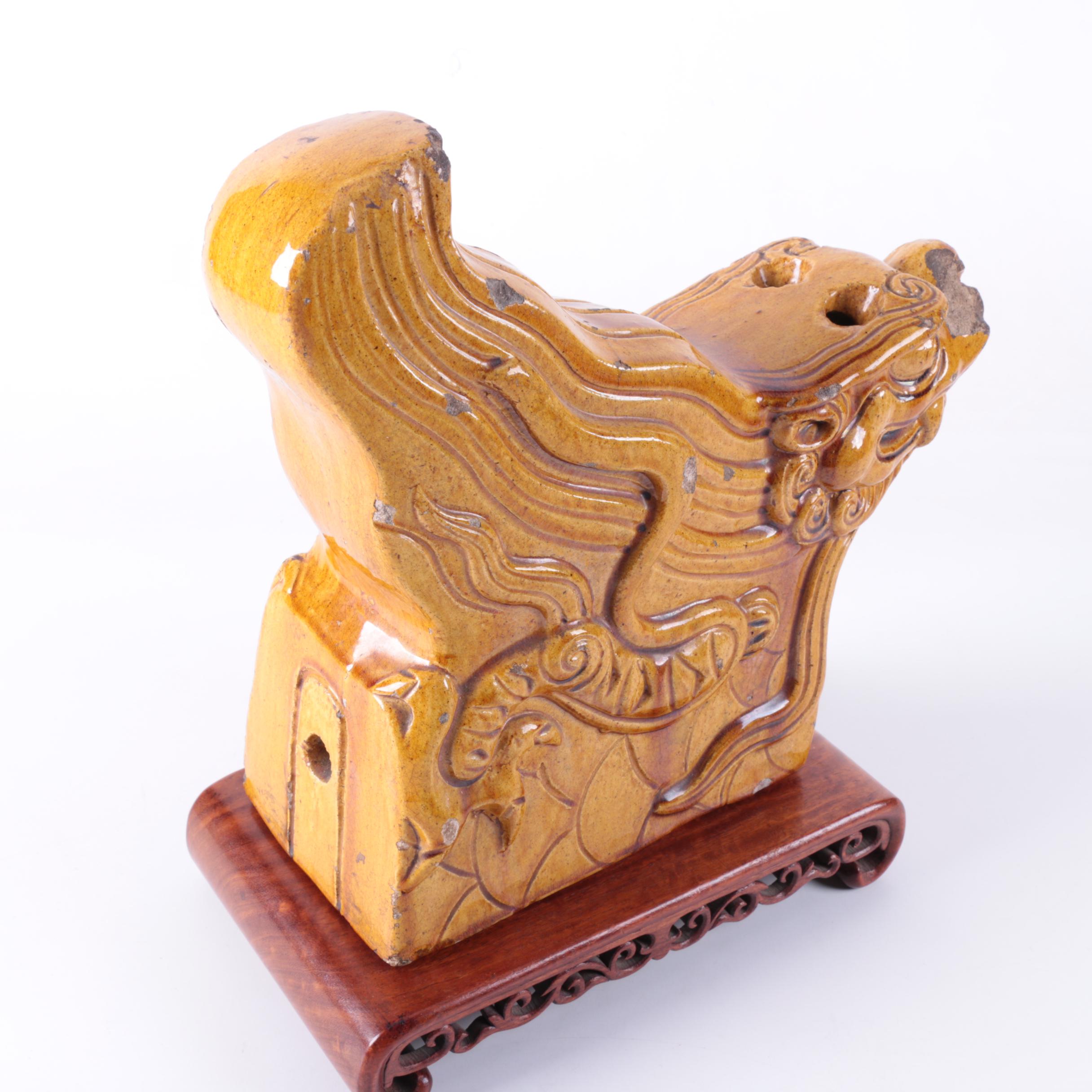 Vintage Chinese Dragon Roof Tile Sculpture