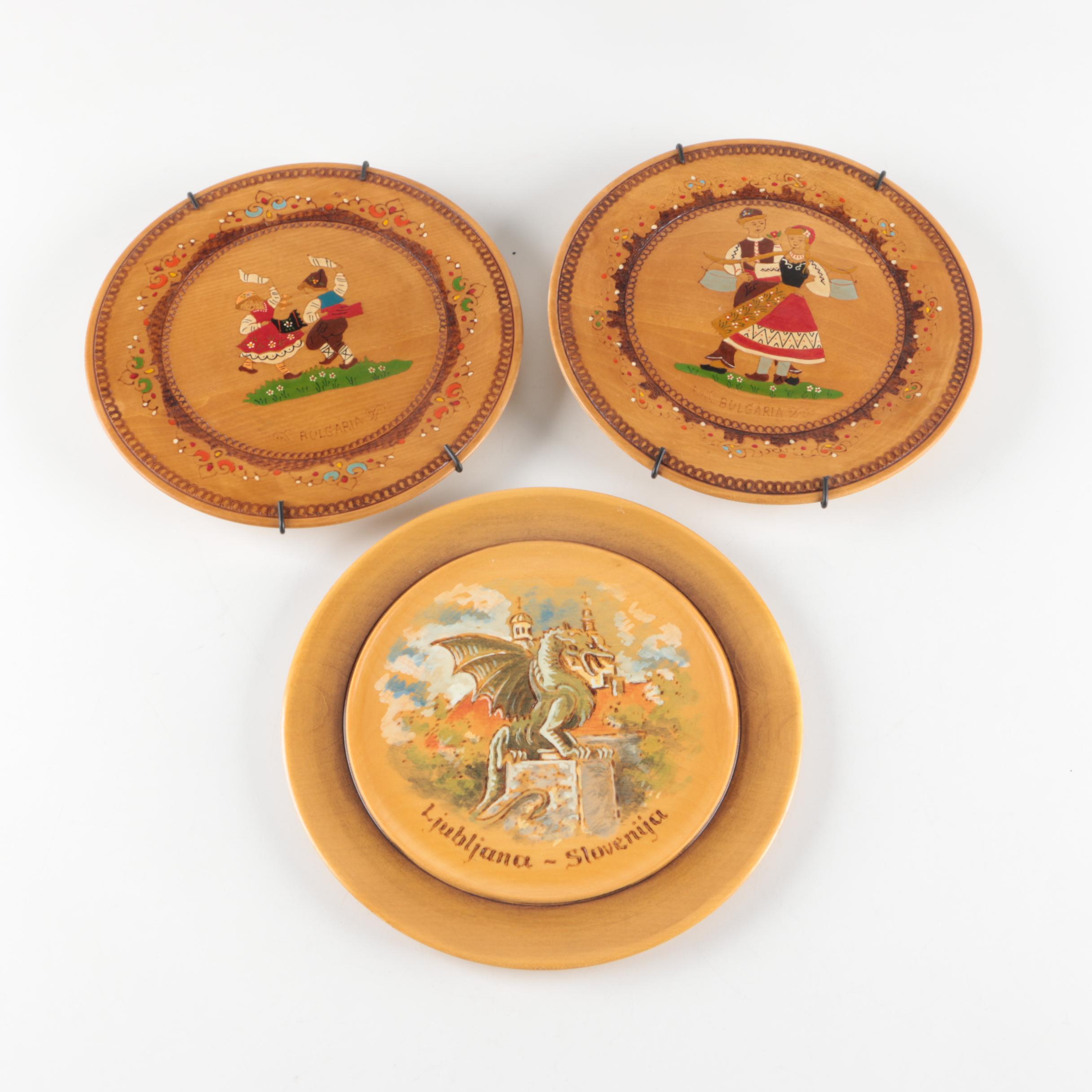Hand-Painted Wooden Decorative Plates from Bulgaria and Slovenia