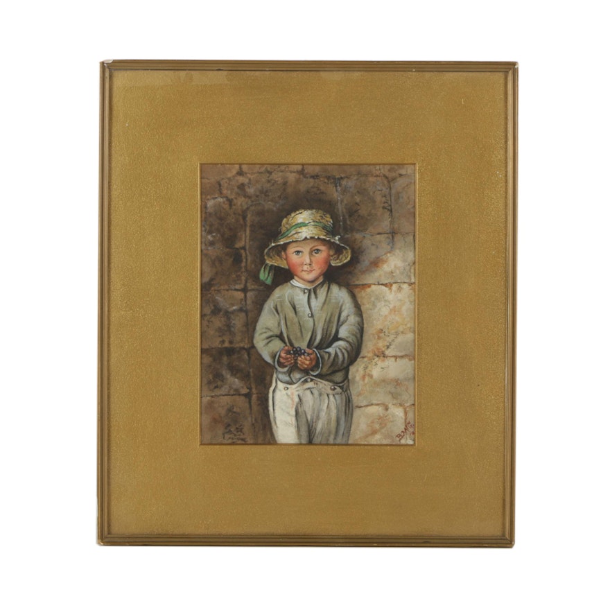 20th Century Watercolor Painting of Child
