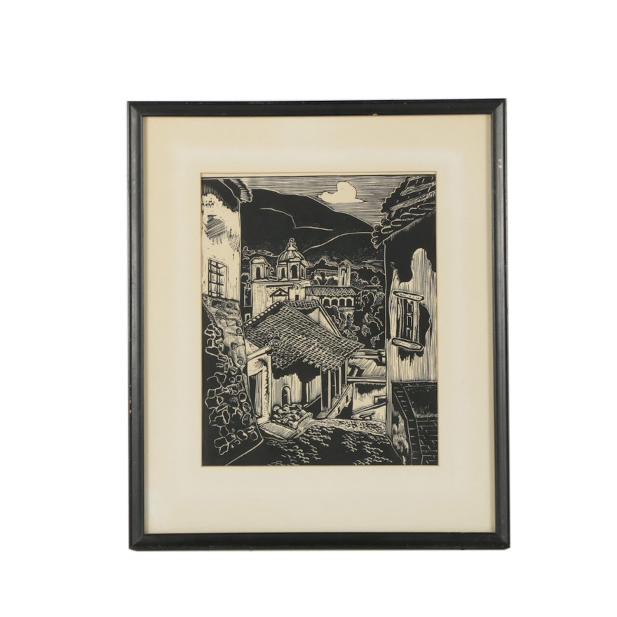 Carl Pappe Woodblock Print "Calle Humboldt, Taxco"