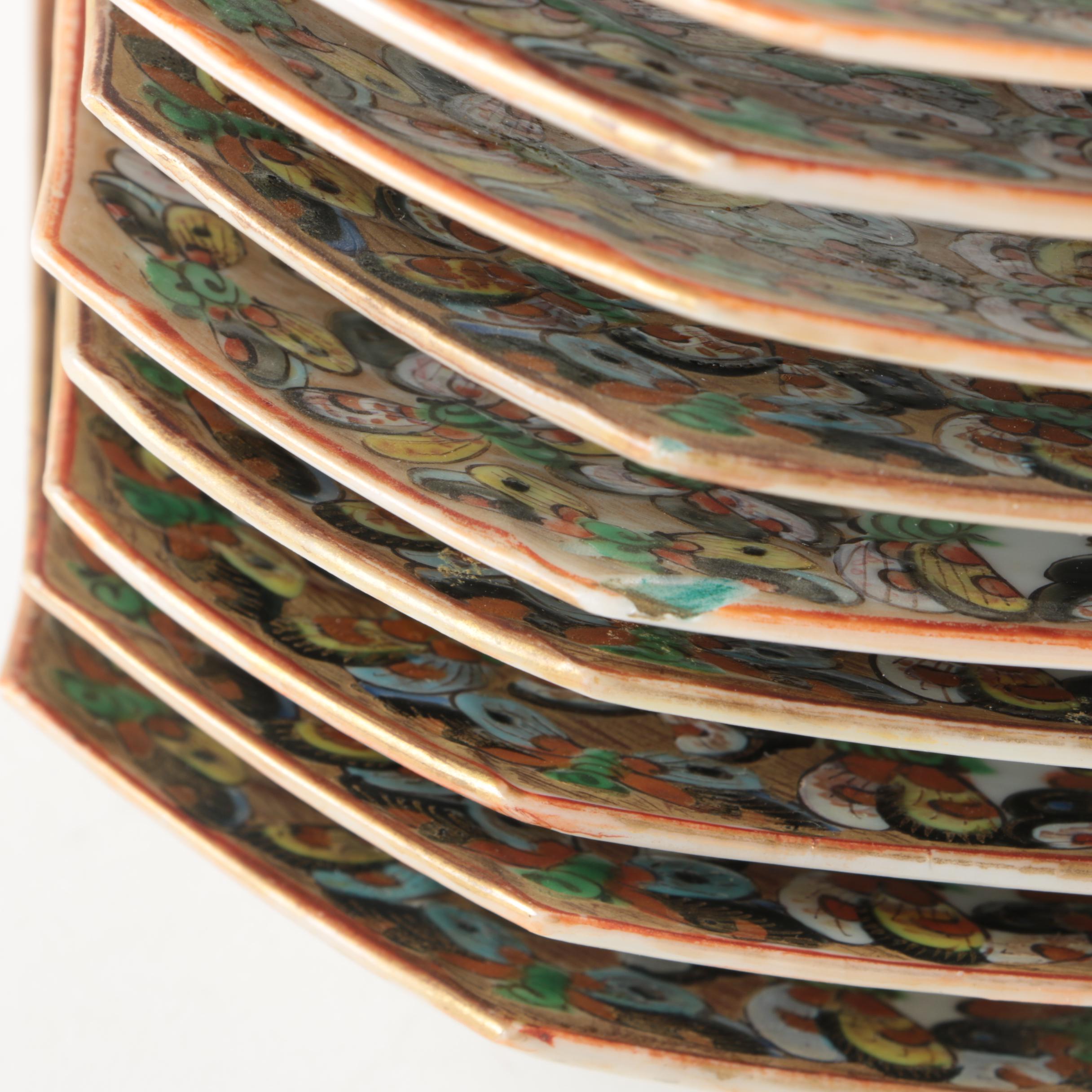 Chinese Export Rose Canton Thousand Butterfly Square Plates