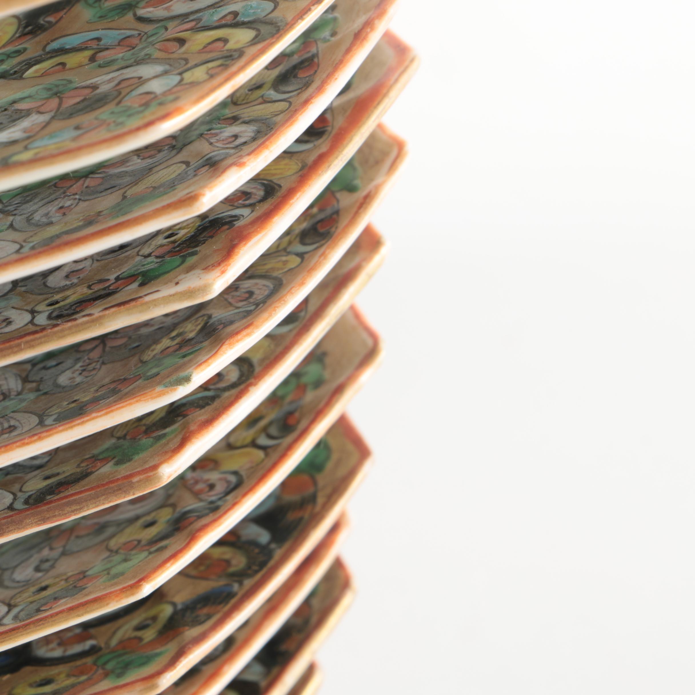 Chinese Export Rose Canton Thousand Butterfly Square Plates