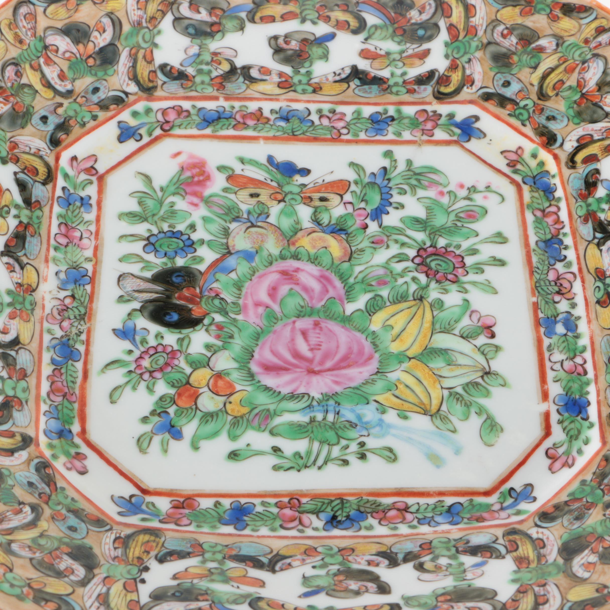 Chinese Export Rose Canton Thousand Butterfly Square Plates