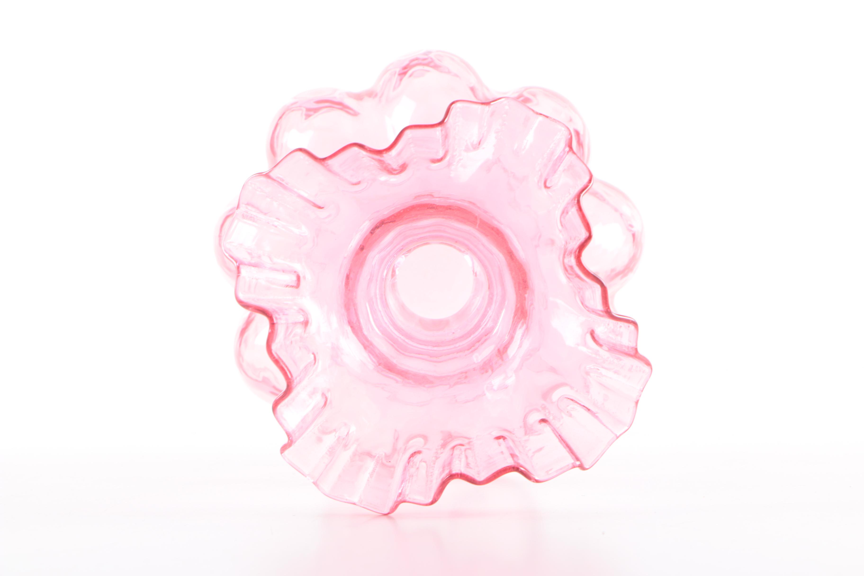 Fenton Style Pink Glass Pitchers and Vase