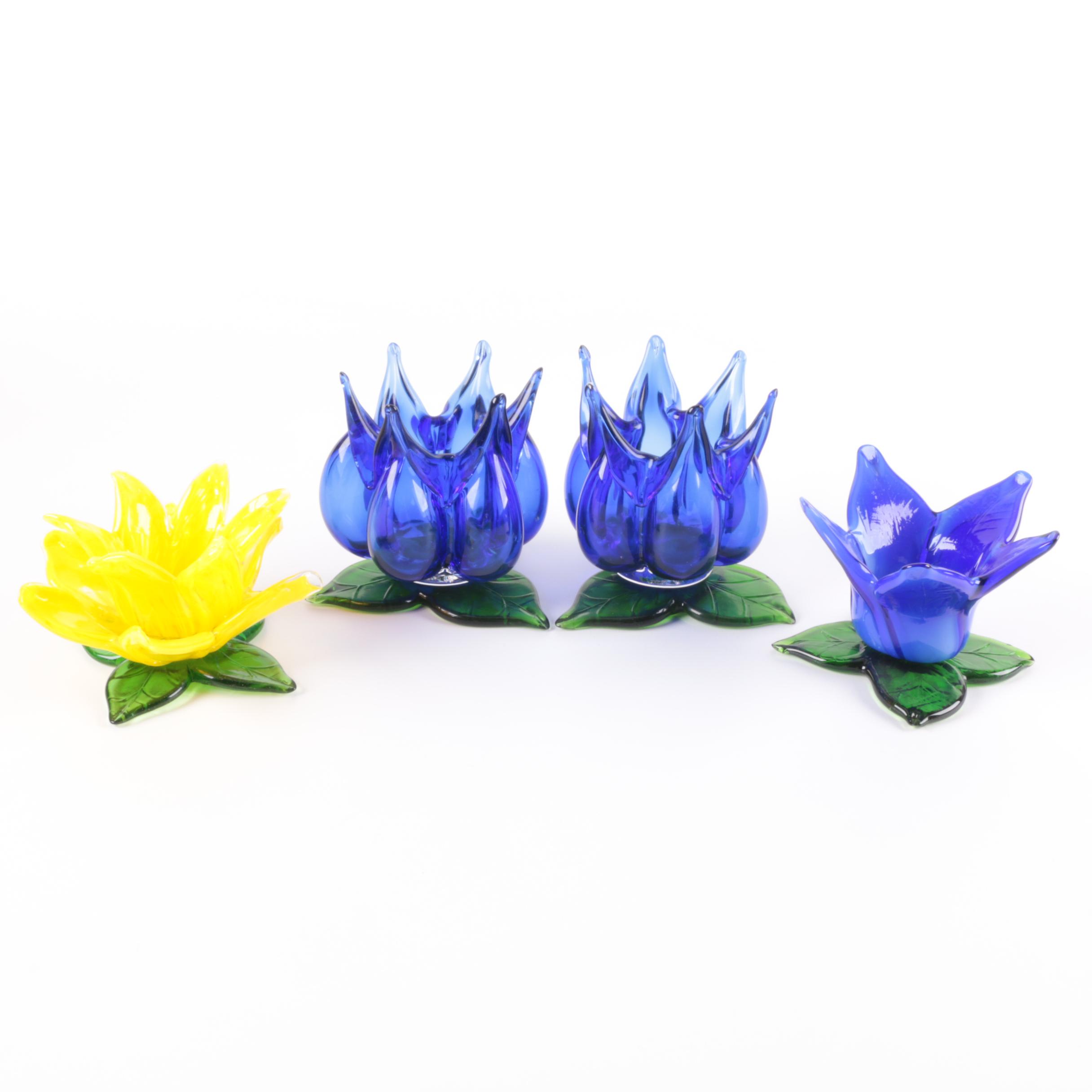 Blown Glass Floriform Candle Holders