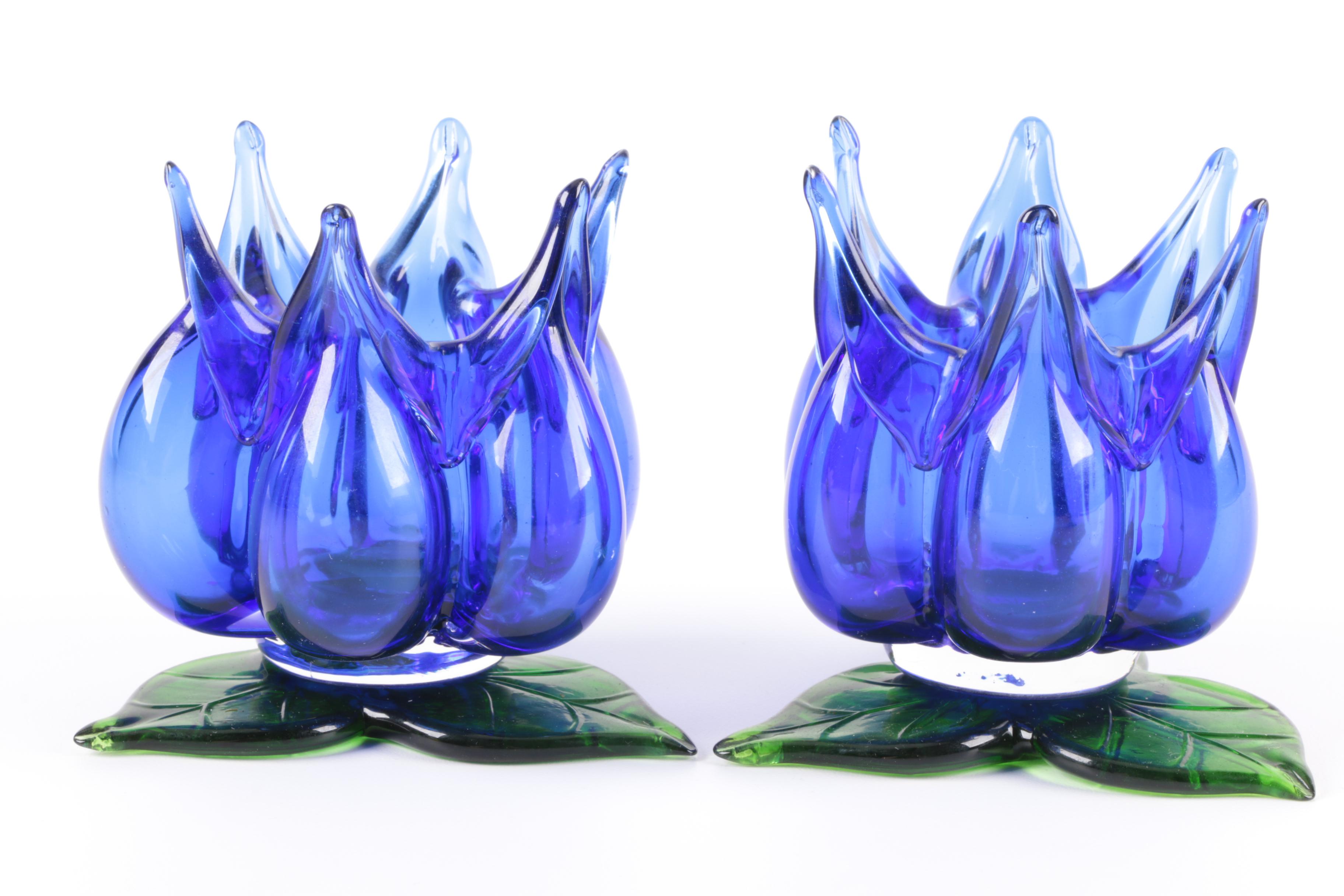 Blown Glass Floriform Candle Holders