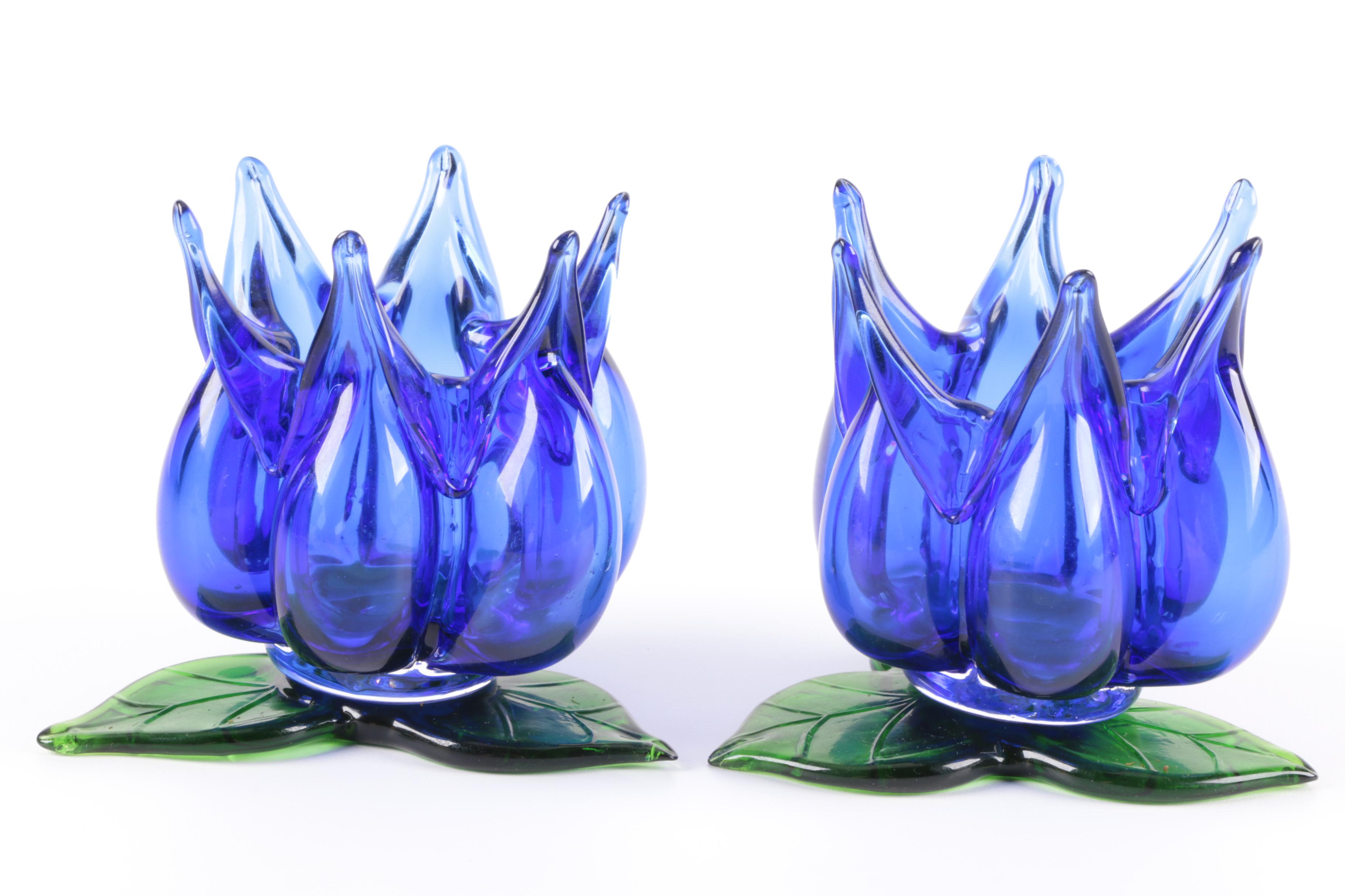 Blown Glass Floriform Candle Holders