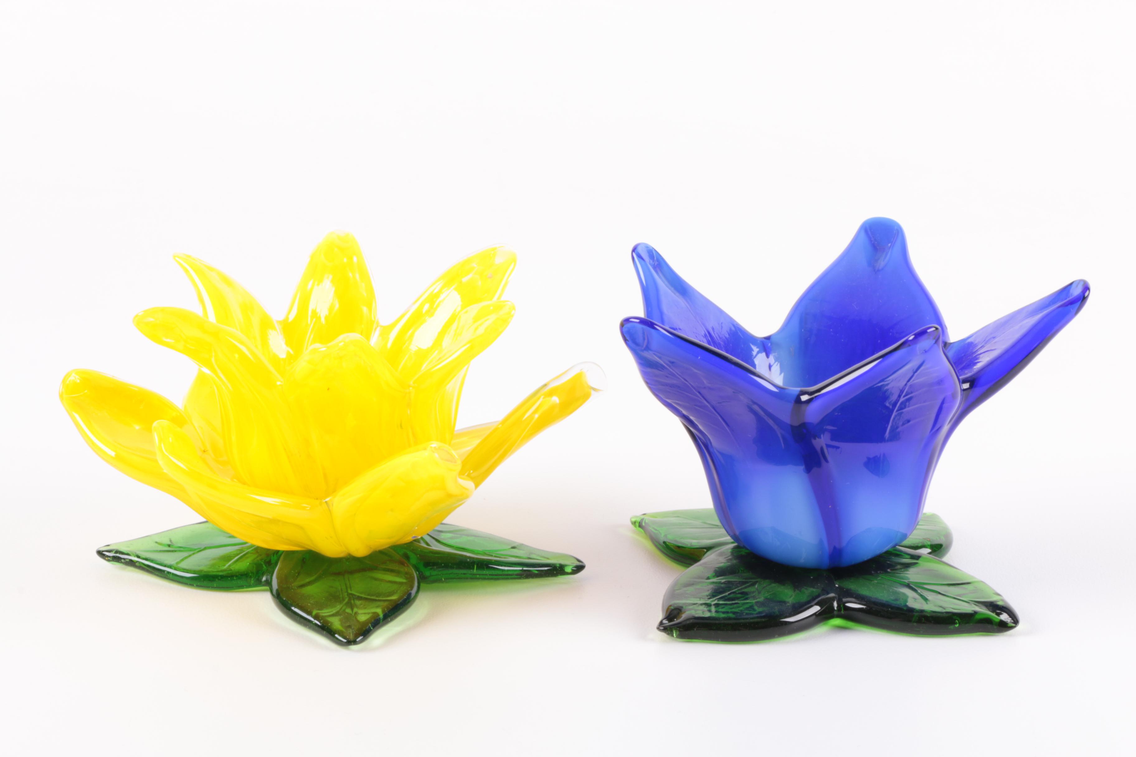 Blown Glass Floriform Candle Holders