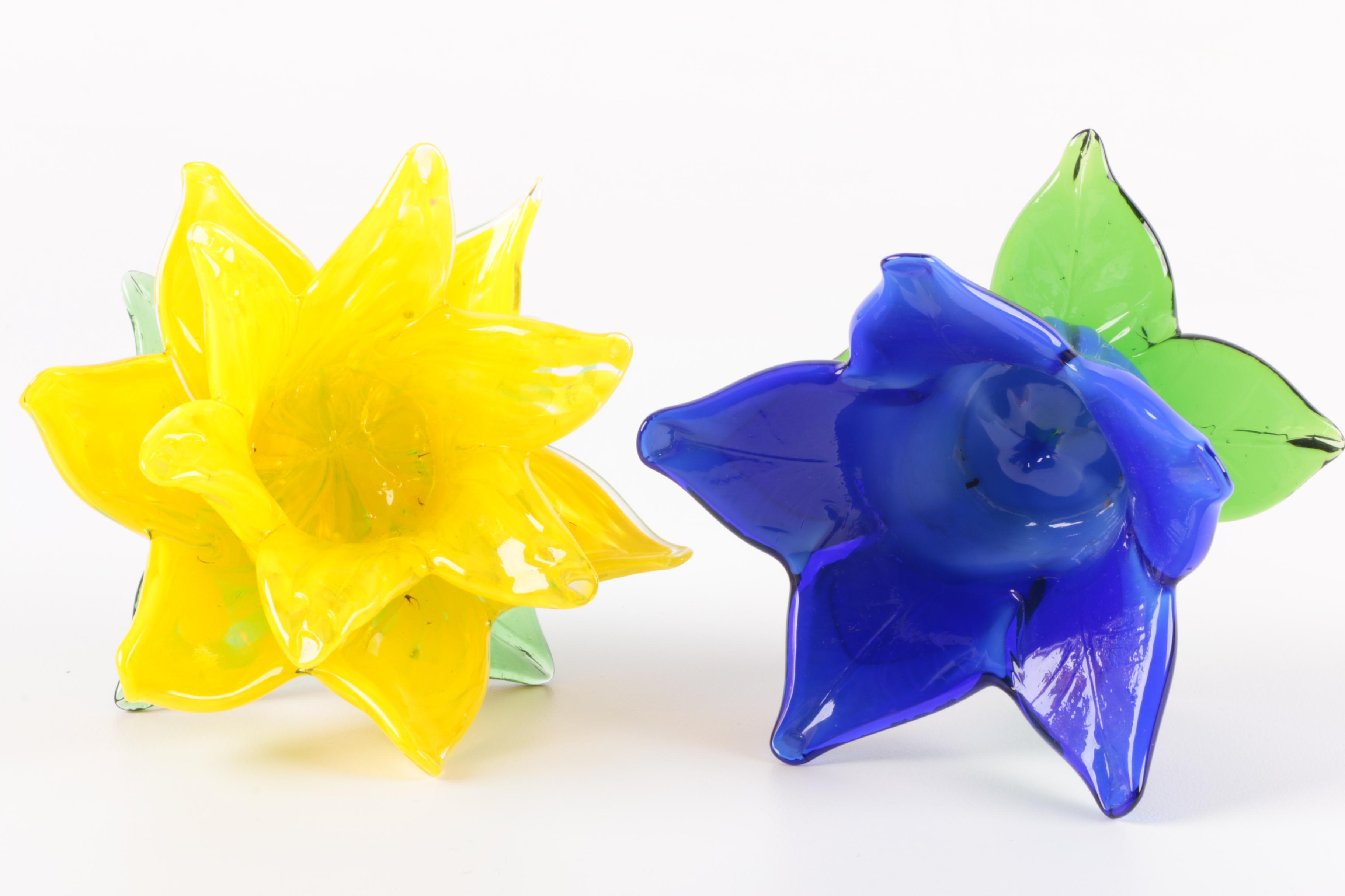 Blown Glass Floriform Candle Holders