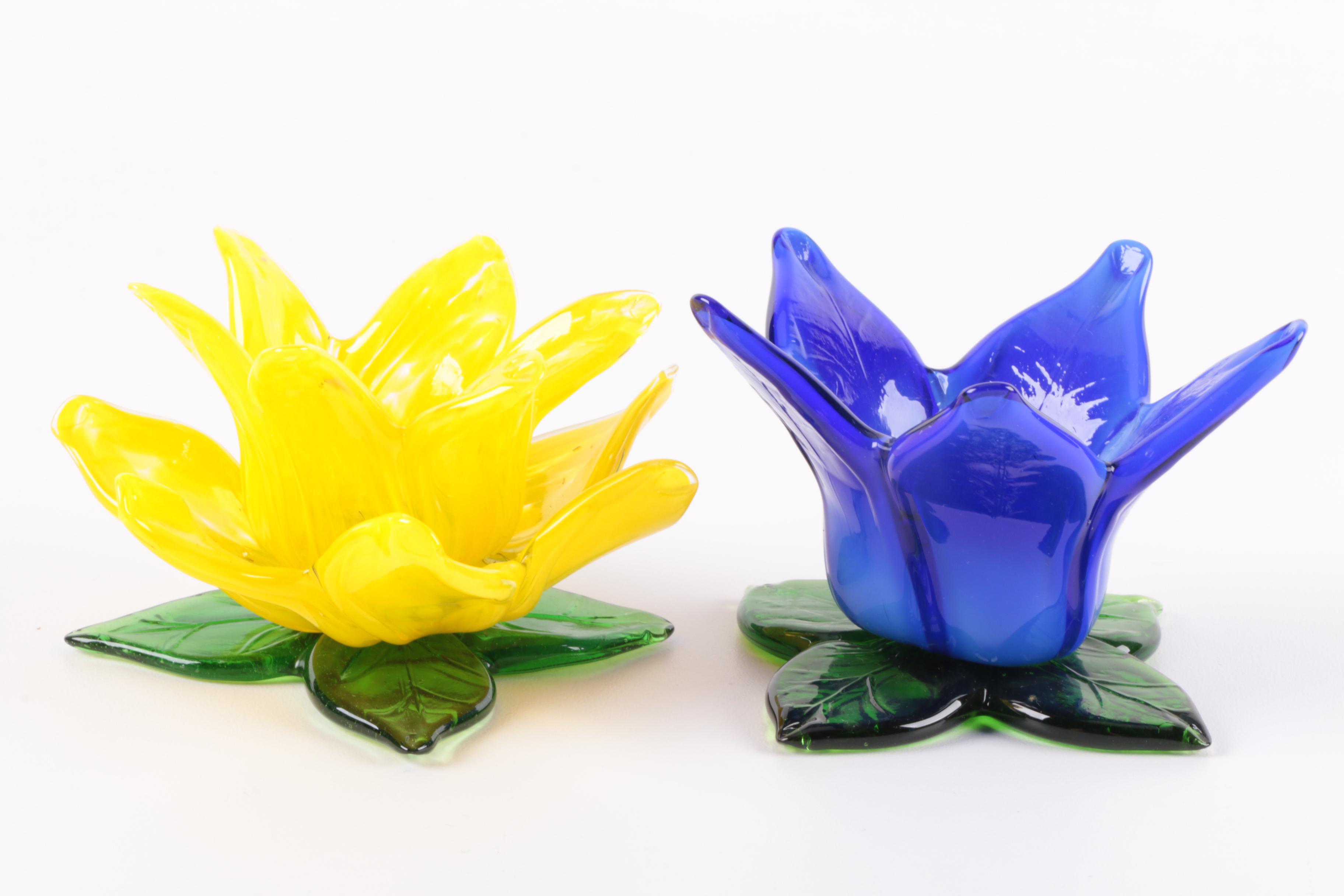 Blown Glass Floriform Candle Holders