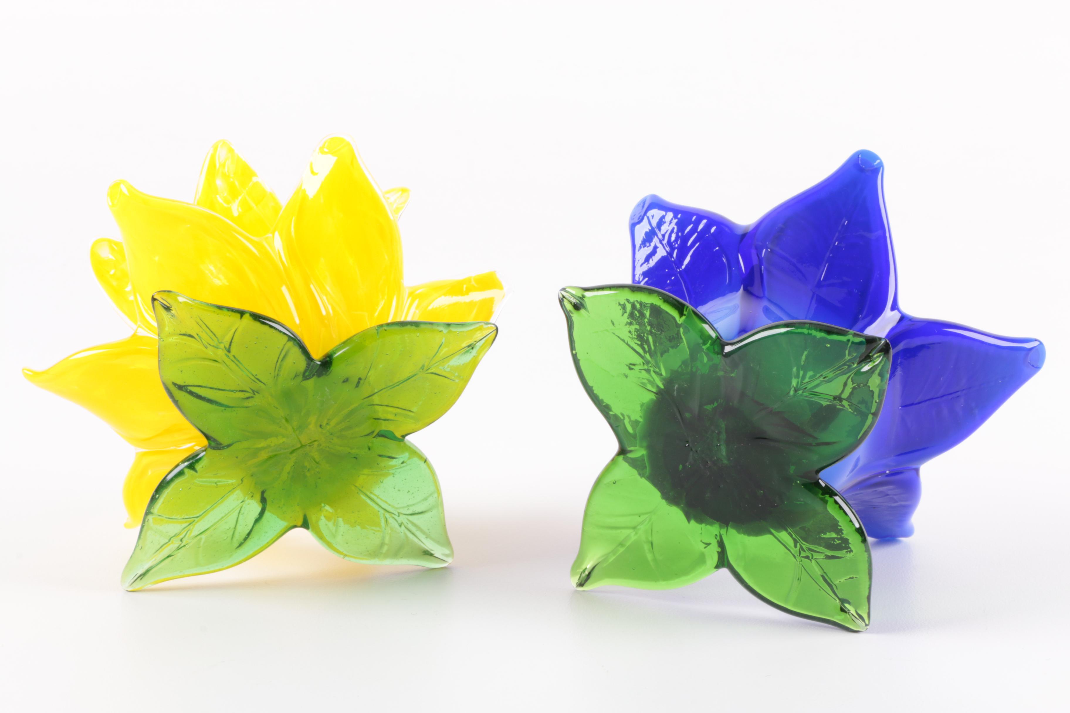 Blown Glass Floriform Candle Holders