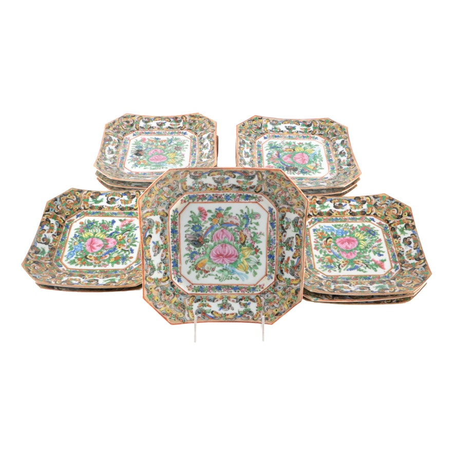 Chinese Export Rose Canton Thousand Butterfly Square Plates