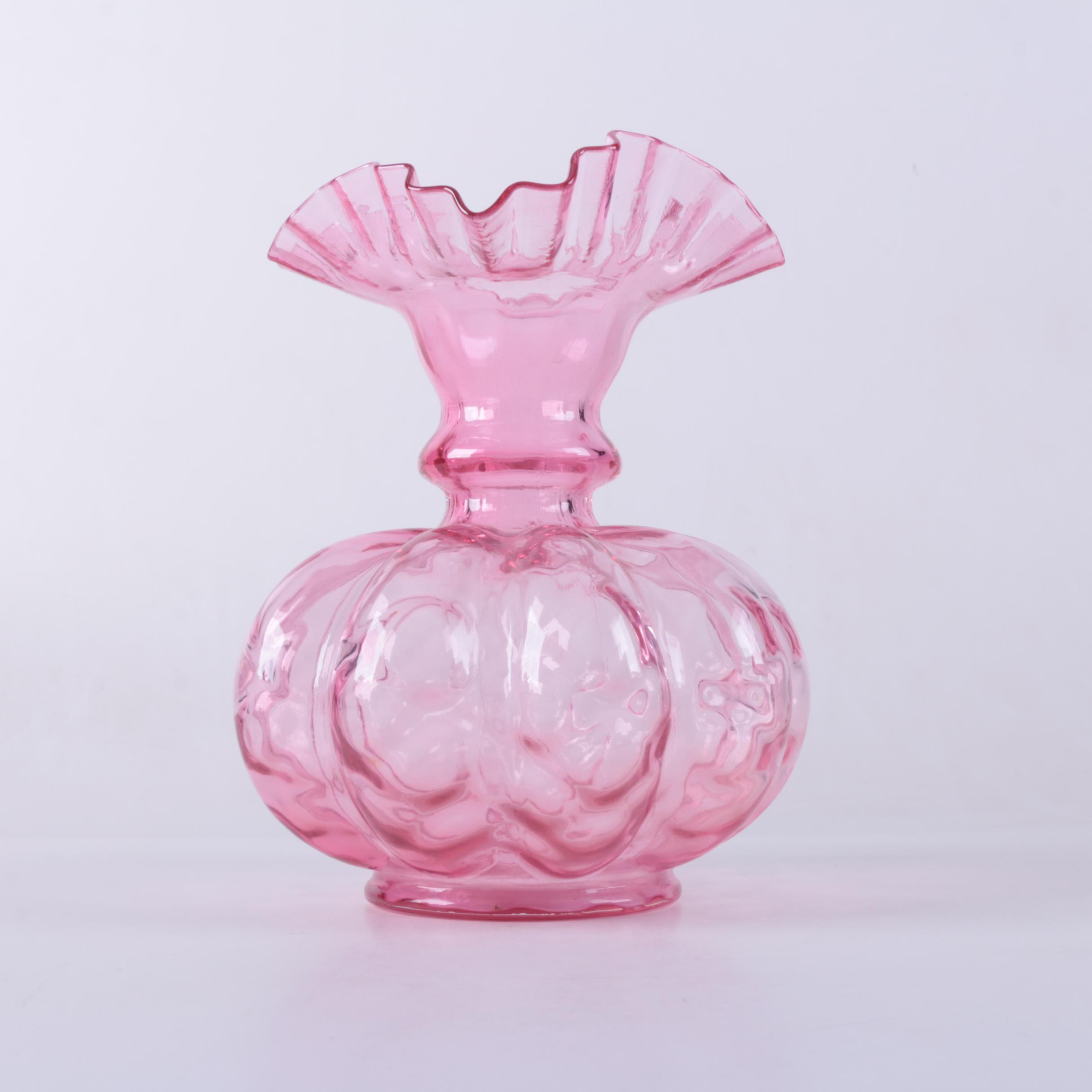 Fenton Style Pink Glass Pitchers and Vase
