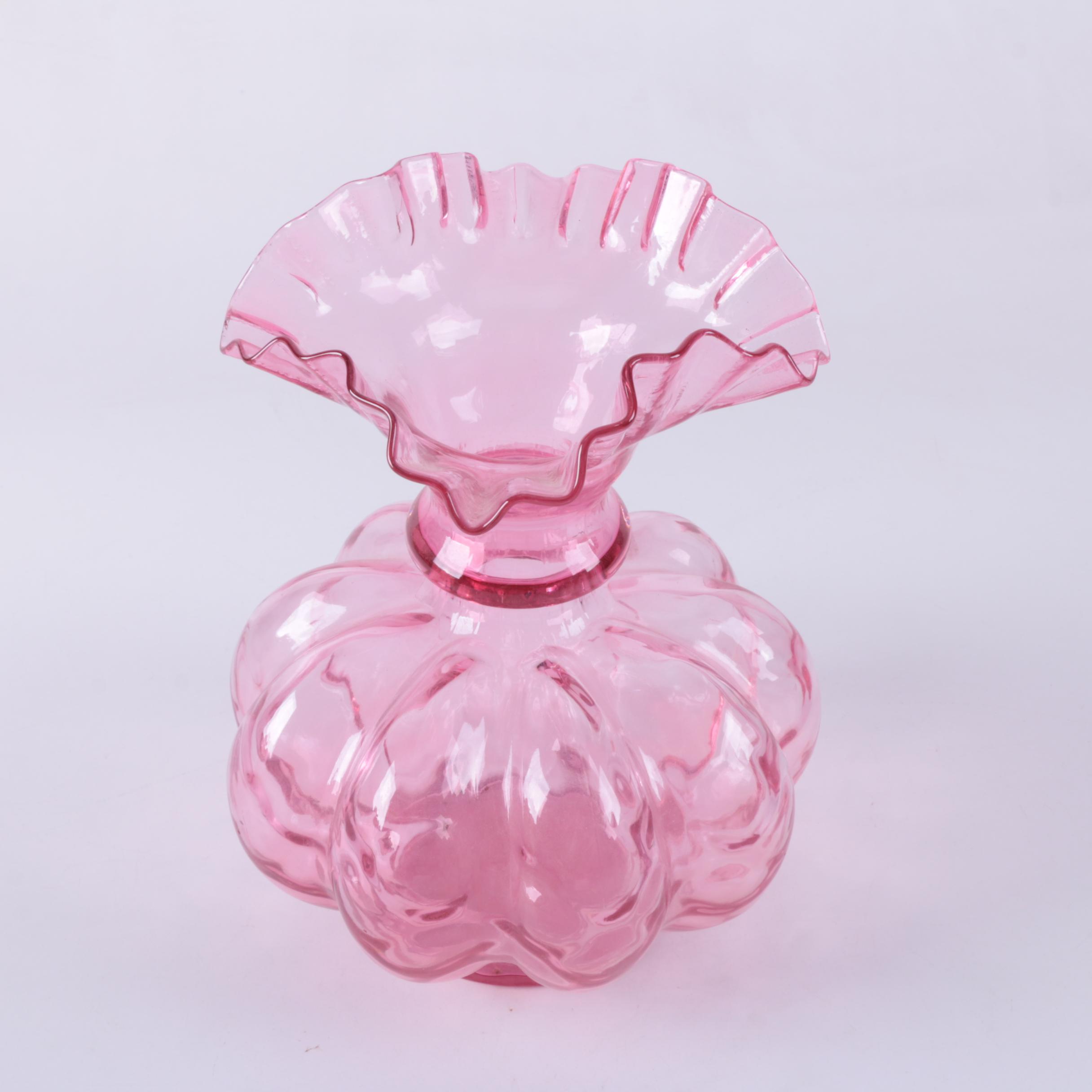 Fenton Style Pink Glass Pitchers and Vase