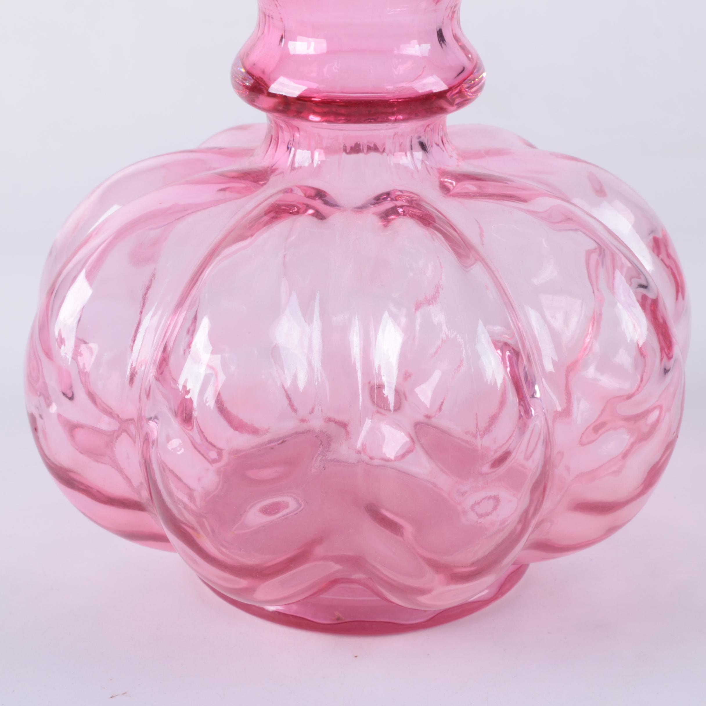 Fenton Style Pink Glass Pitchers and Vase