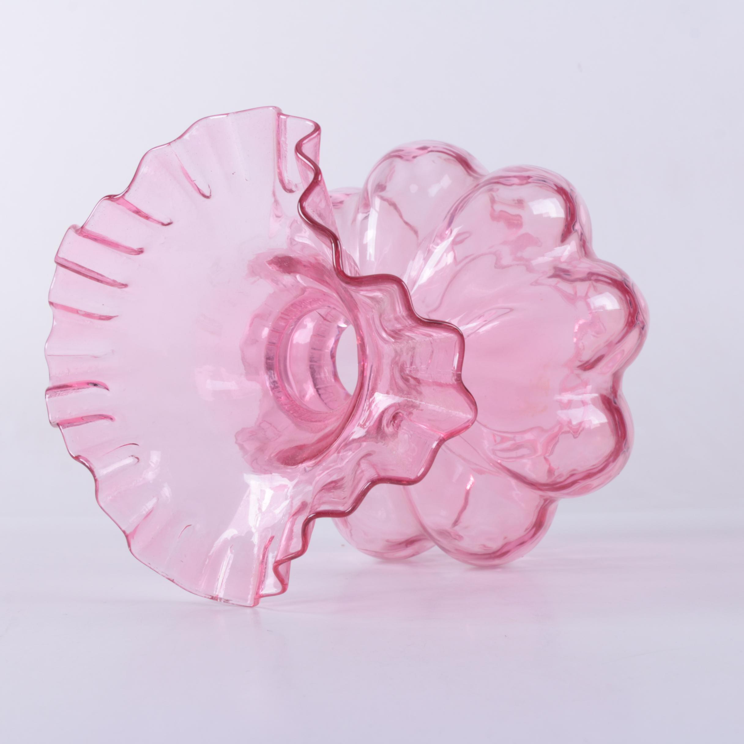 Fenton Style Pink Glass Pitchers and Vase